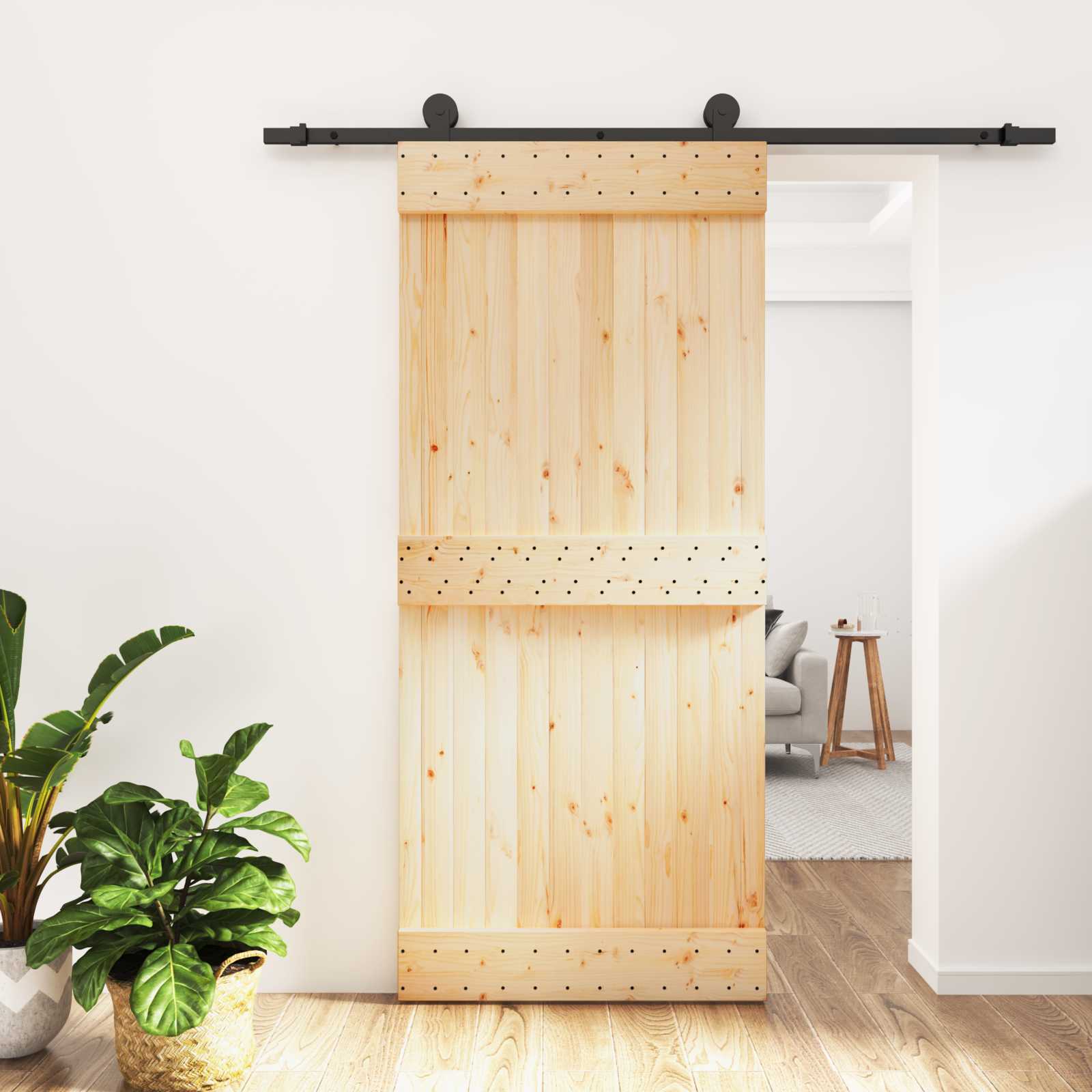 Schiebetür 90 x 210 cm Massivkiefer (Unbehandelt)