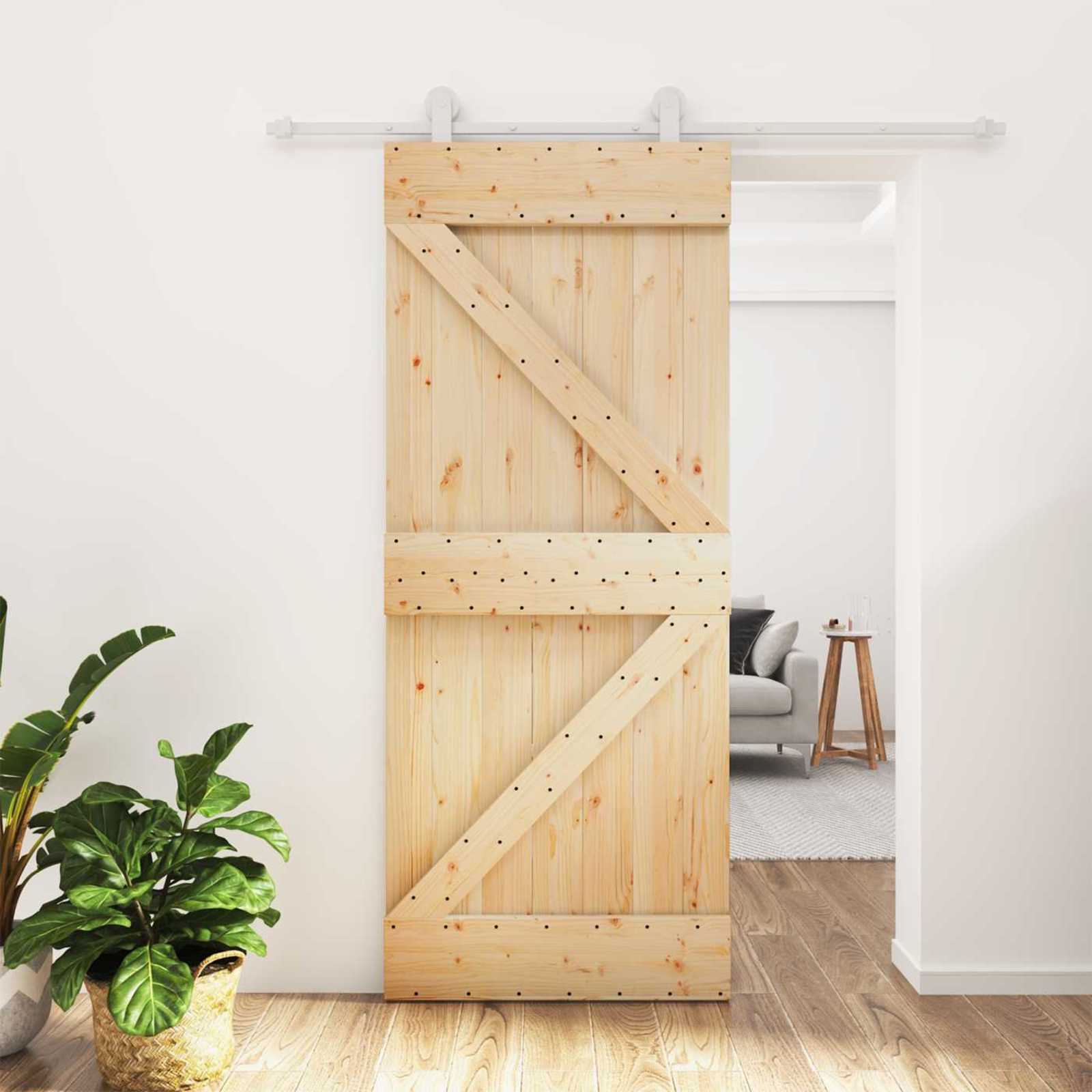 Schiebetür 85 x 210 cm Massivkiefer (Unbehandelt)