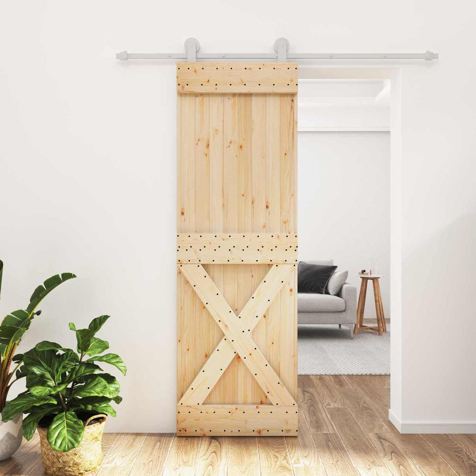 Schiebetür Natürlich und Weiß 70 x 210 cm Massivkiefer