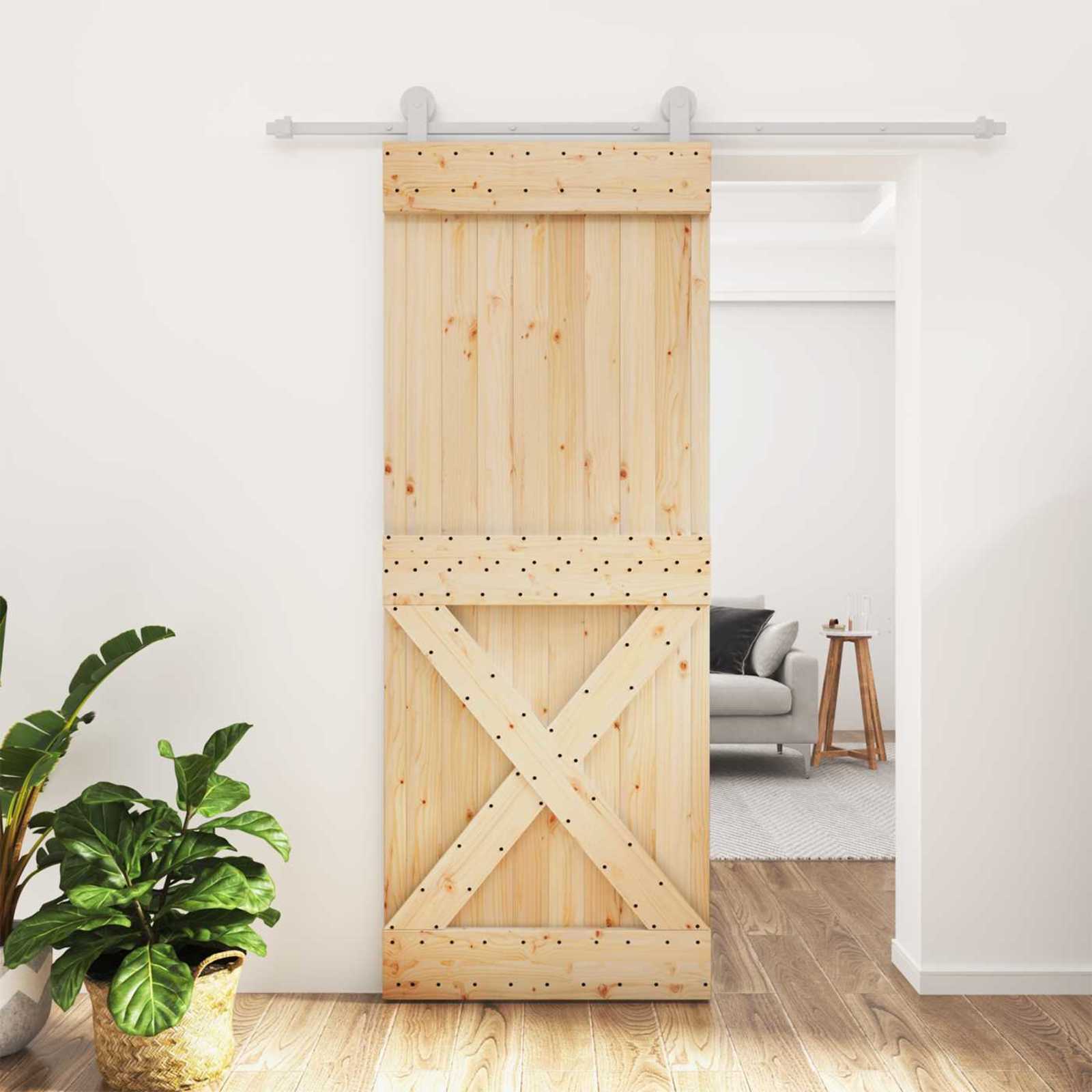 Schiebetür 80 x 210 cm Massivkiefer (Unbehandelt)