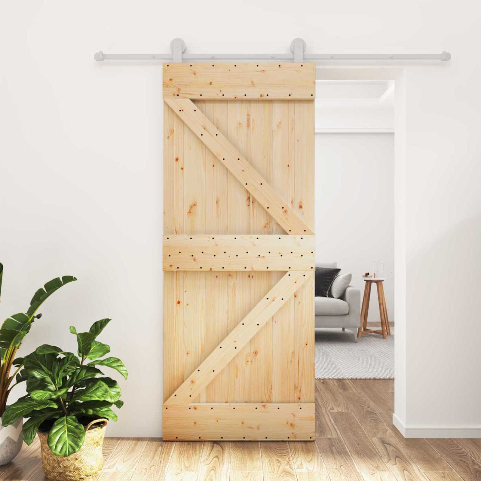 Schiebetür 85 x 210 cm Massivkiefer (Unbehandelt)