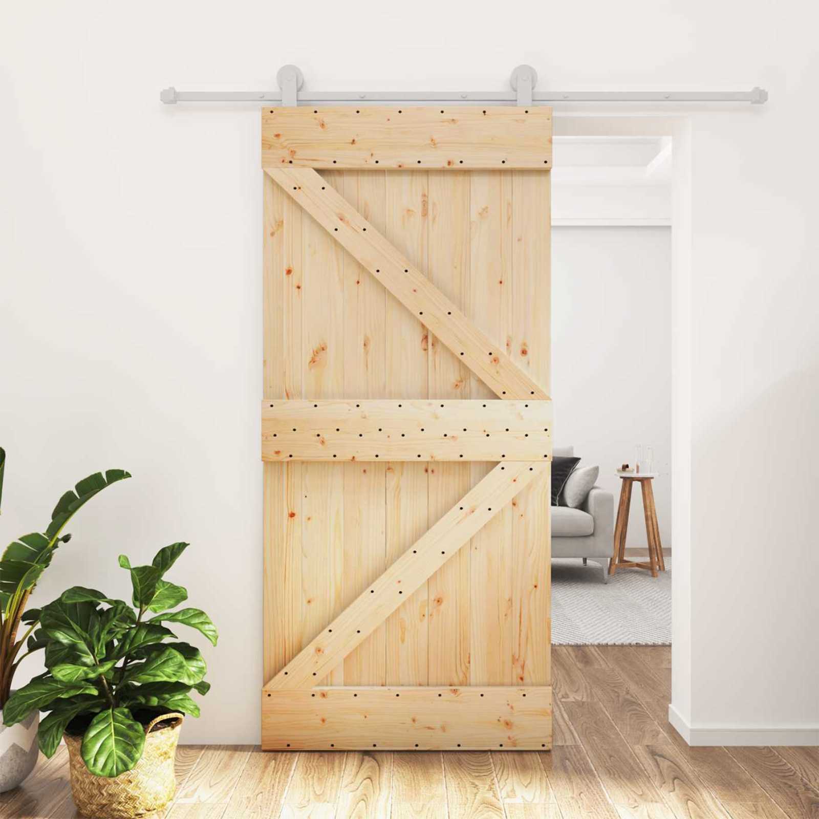 Schiebetür 95 x 210 cm Massivkiefer (Unbehandelt)
