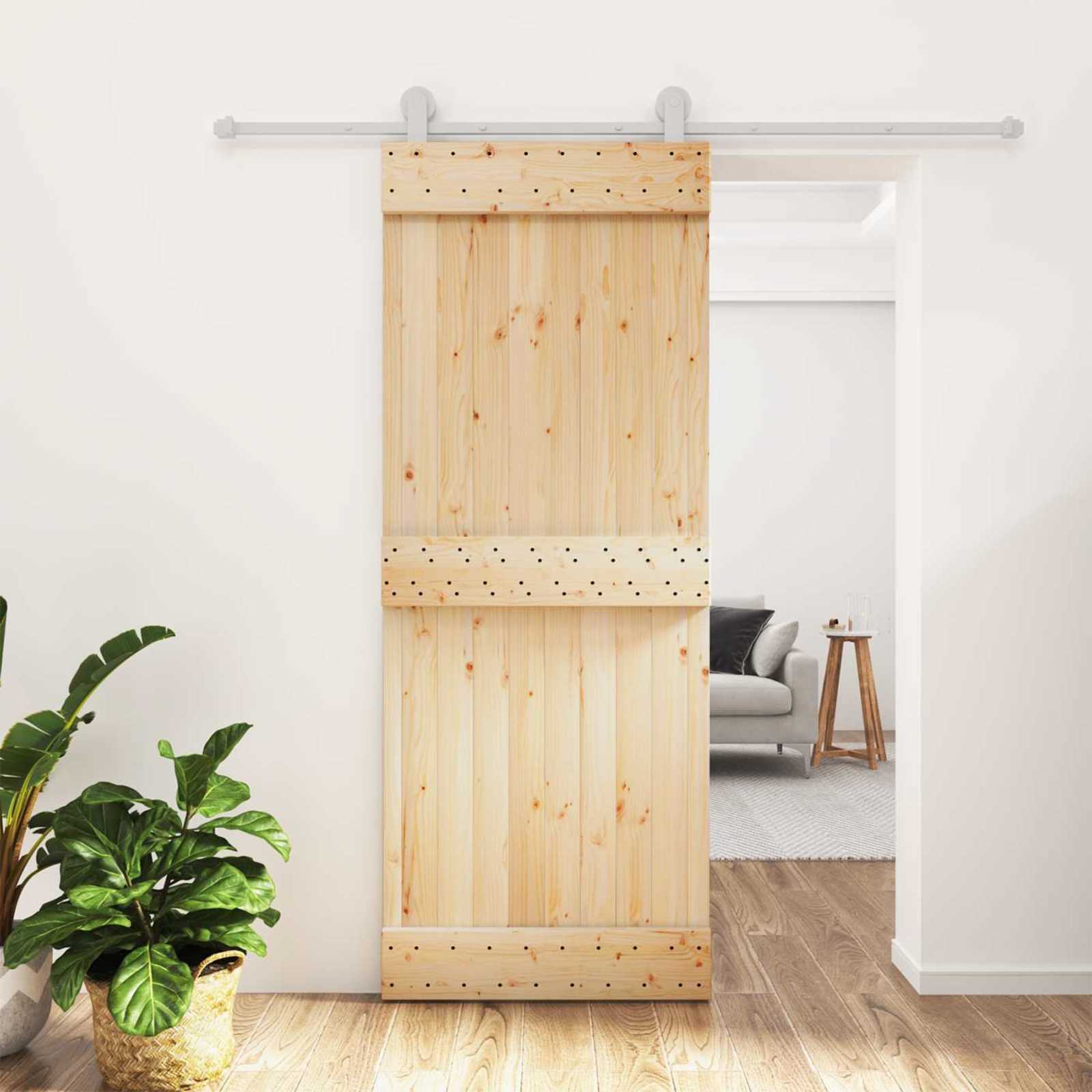 Schiebetür 80 x 210 cm Massivkiefer (Unbehandelt)