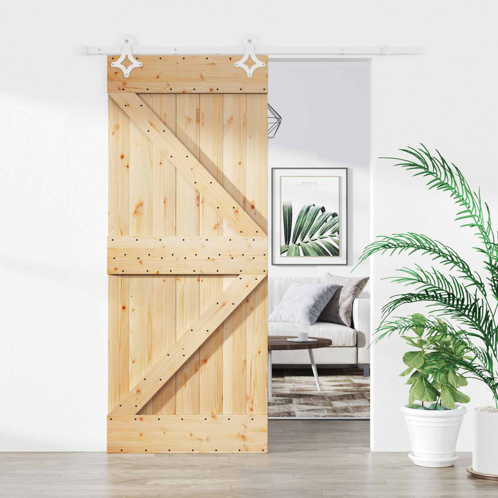 Schiebetür 85 x 210 cm Massivkiefer (Unbehandelt)
