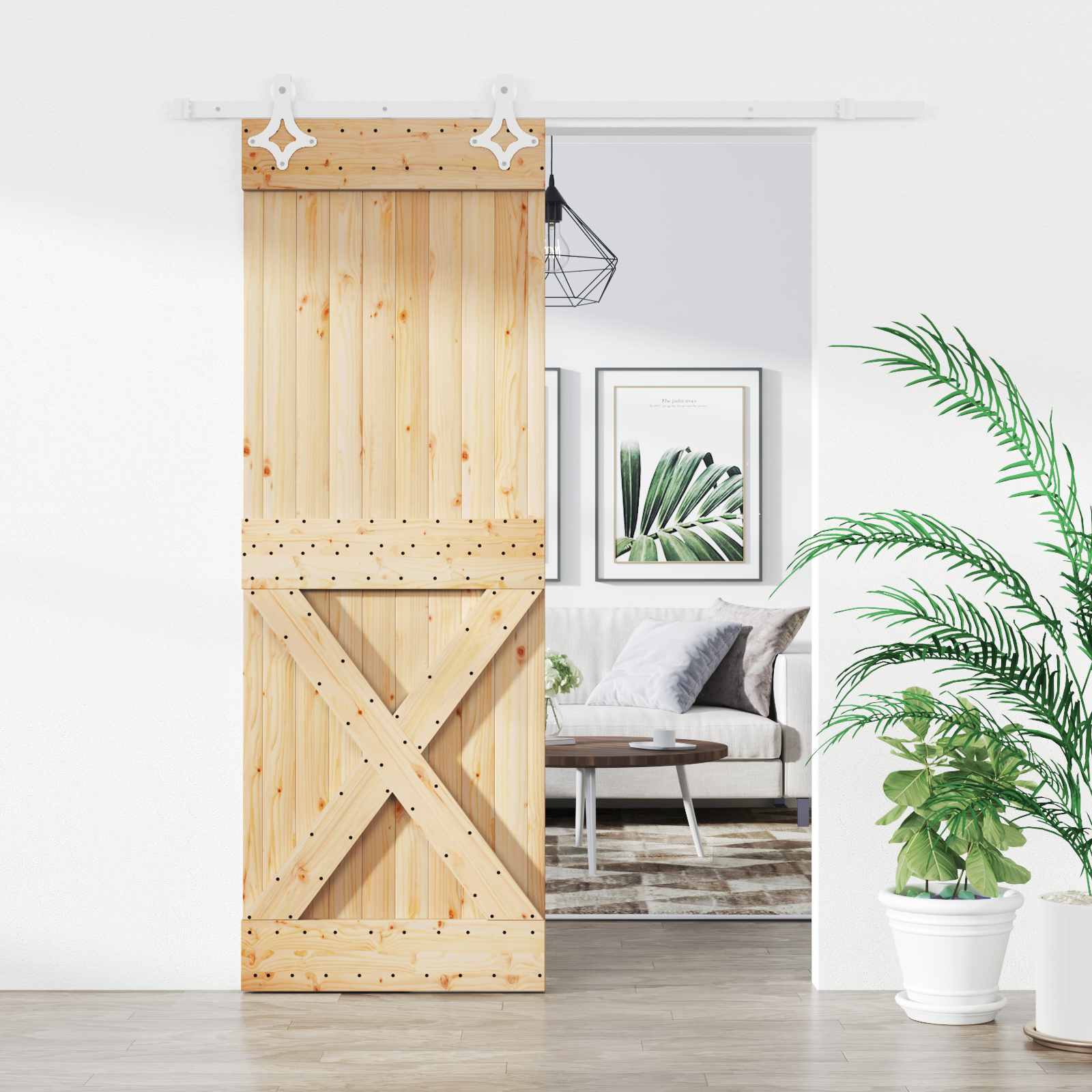 Schiebetür 85 x 210 cm Massivkiefer (Unbehandelt)