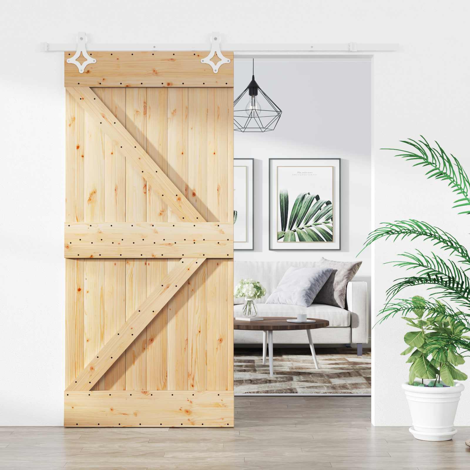 Schiebetür 95 x 210 cm Massivkiefer (Unbehandelt)
