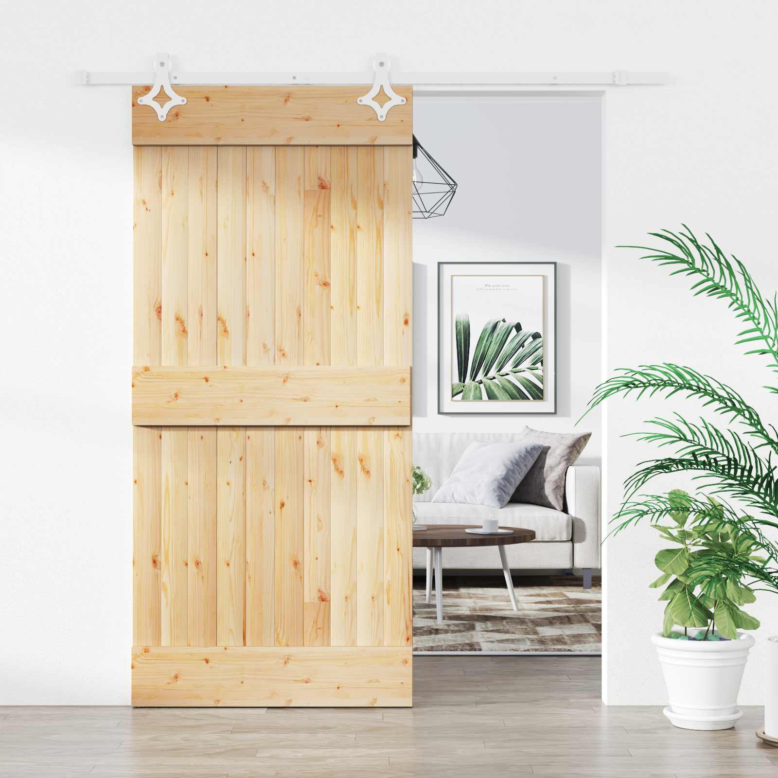 Schiebetür 95 x 210 cm Massivkiefer (Unbehandelt)