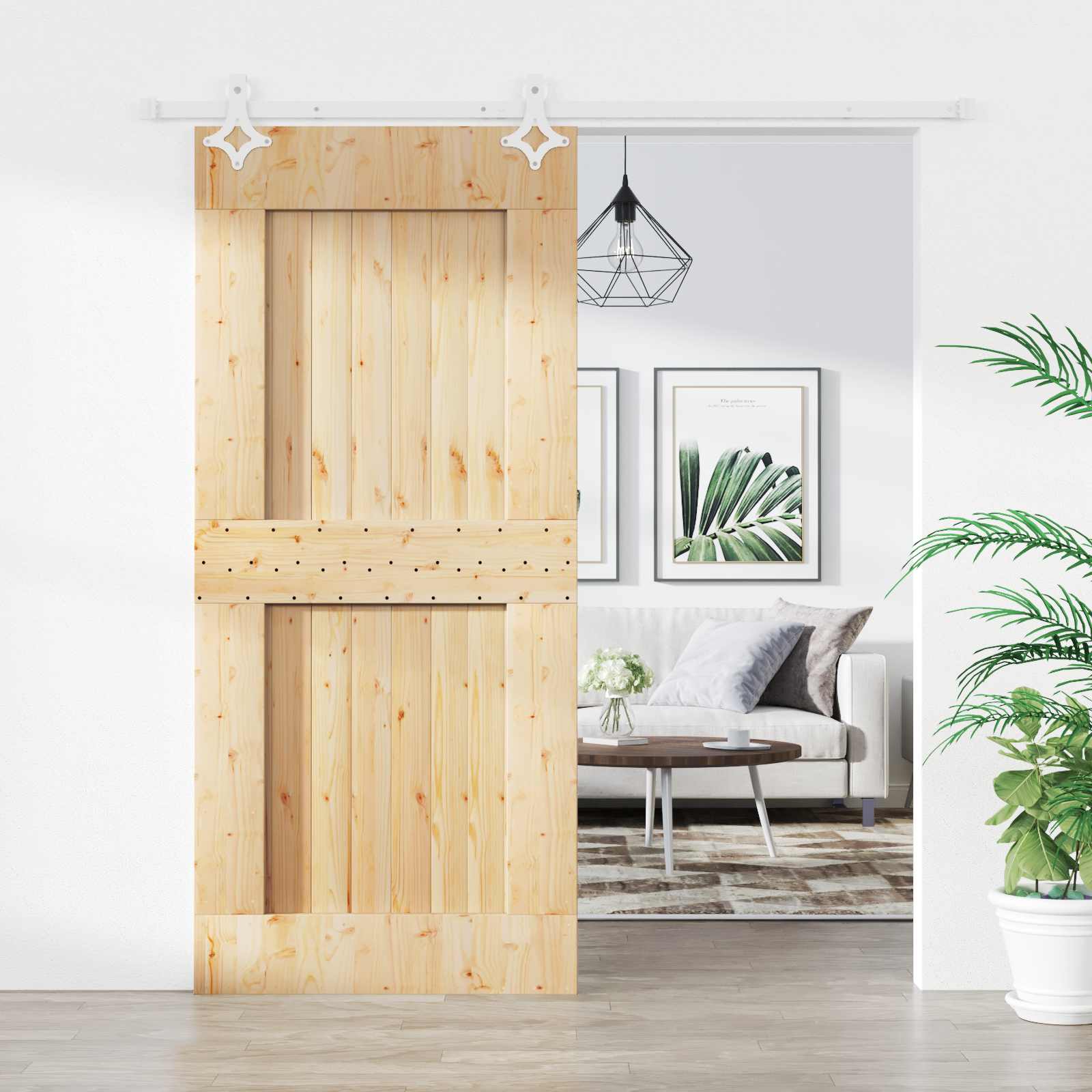 Schiebetür 90 x 210 cm Massivkiefer (Unbehandelt)