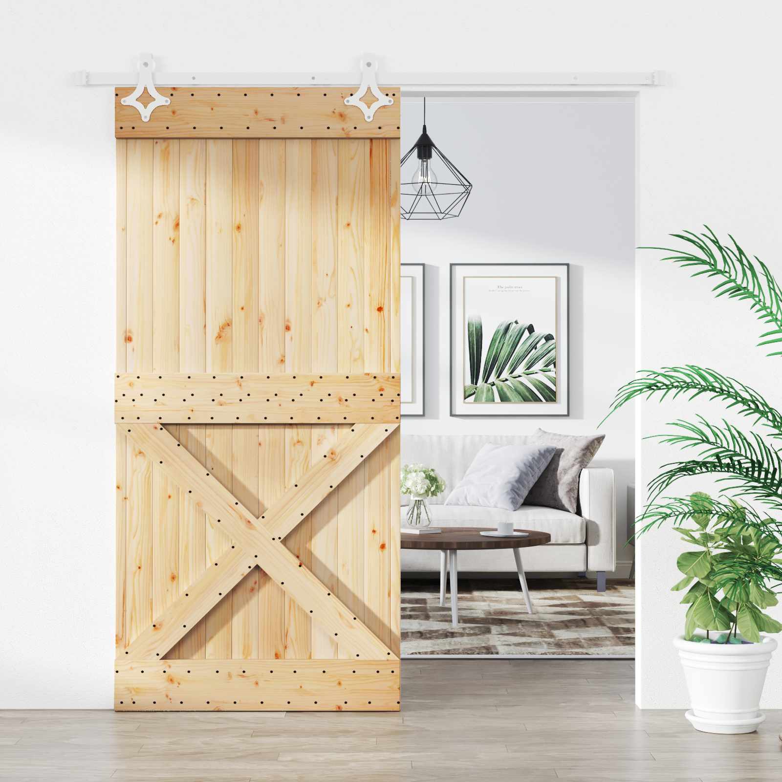 Schiebetür 95 x 210 cm Massivkiefer (Unbehandelt)