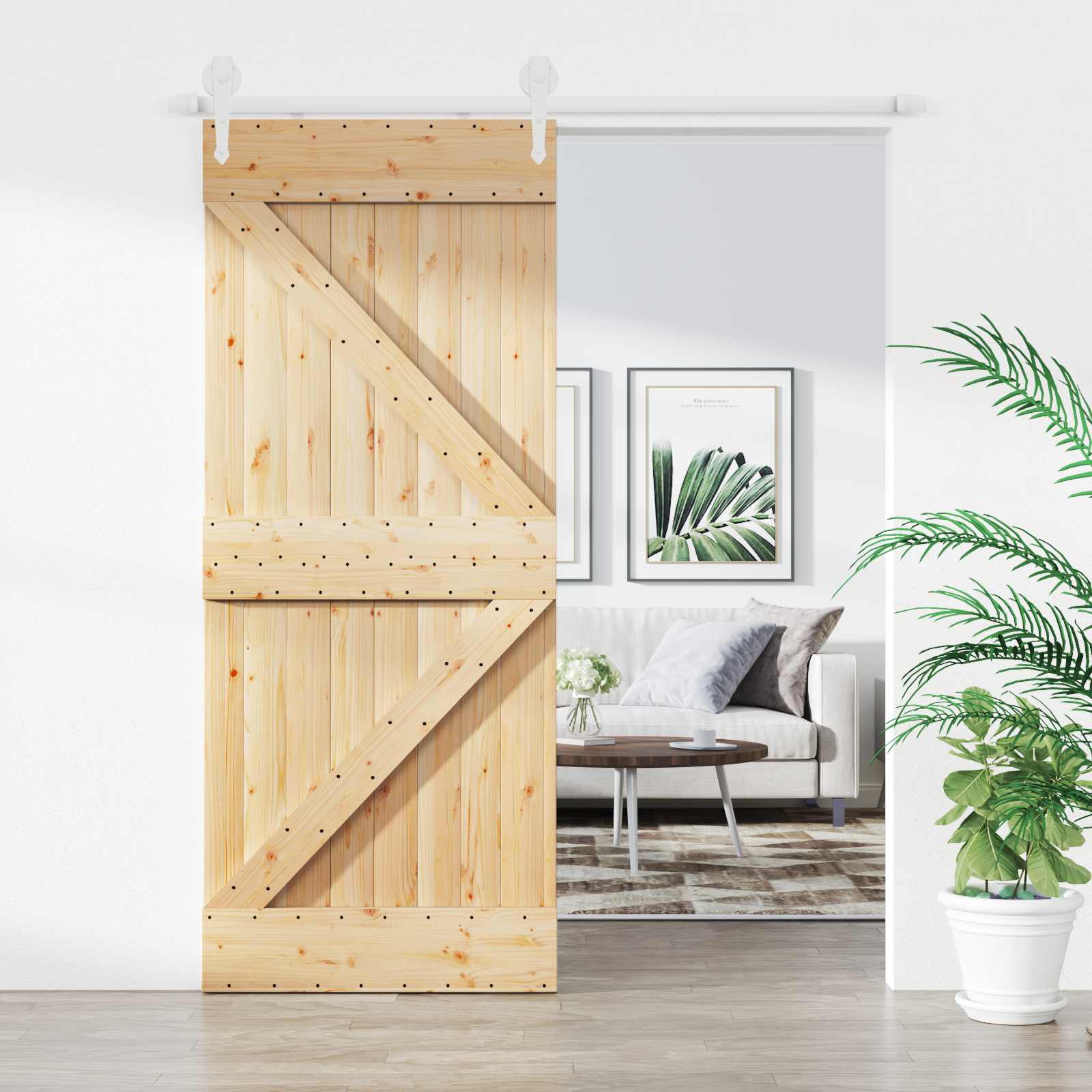Schiebetür 85 x 210 cm Massivkiefer (Unbehandelt)