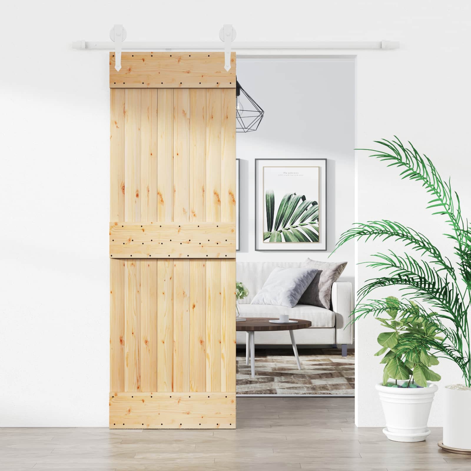 Schiebetür Natürlich und Weiß 70 x 210 cm Massivkiefer