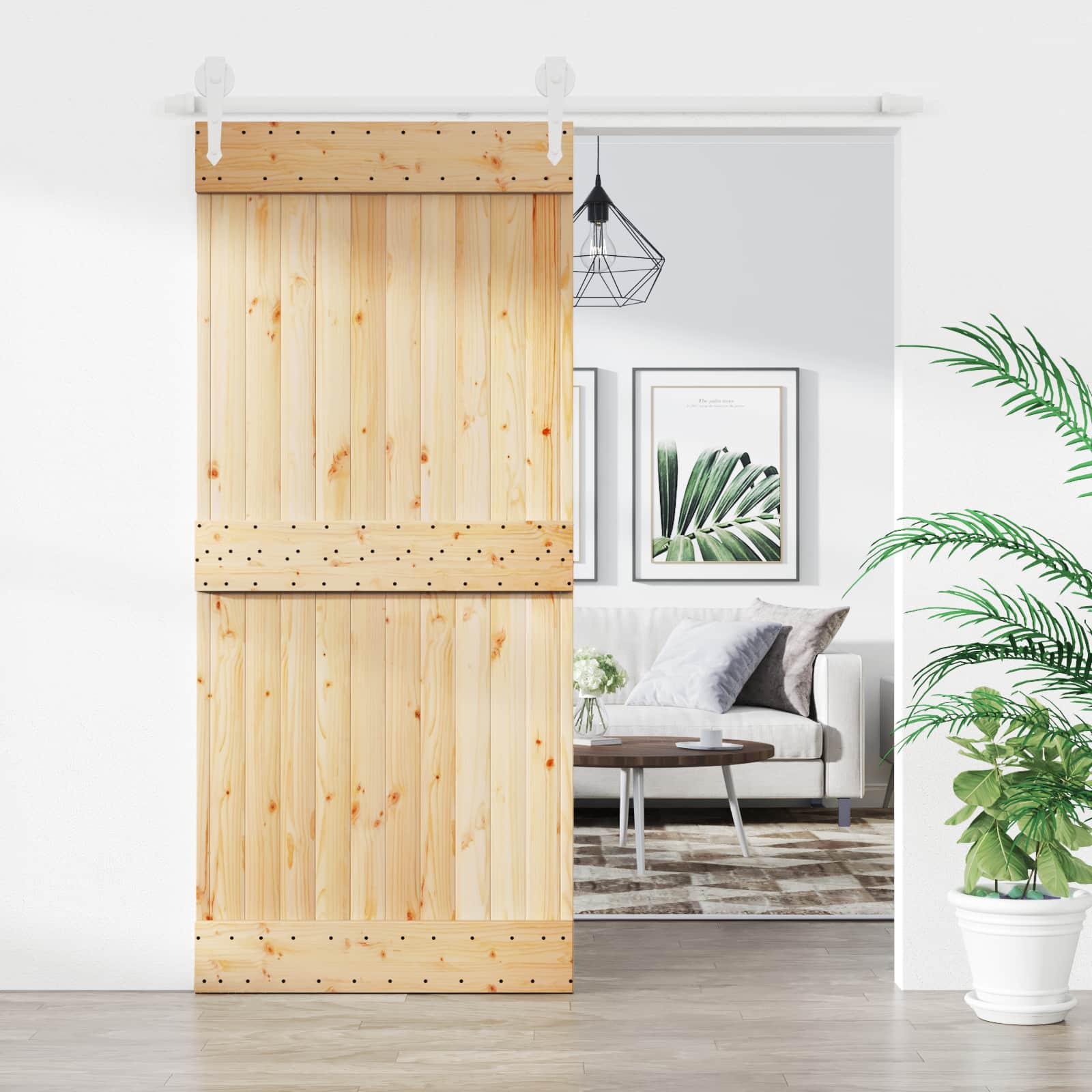 Schiebetür Natürlich und Weiß 90 x 210 cm Massivkiefer
