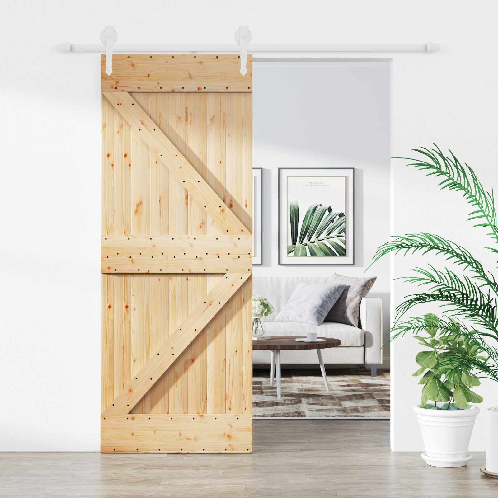Schiebetür 85 x 210 cm Massivkiefer (Unbehandelt)