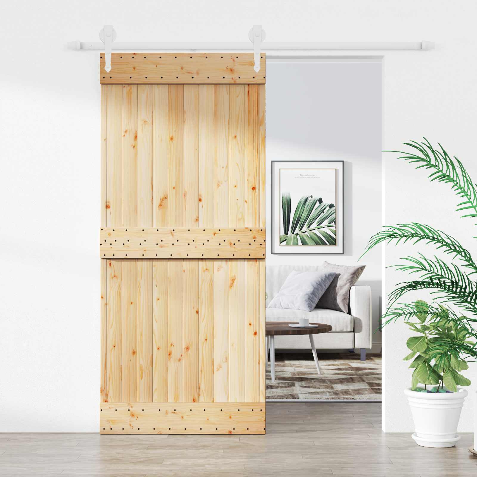 Schiebetür 90 x 210 cm Massivkiefer (Unbehandelt)