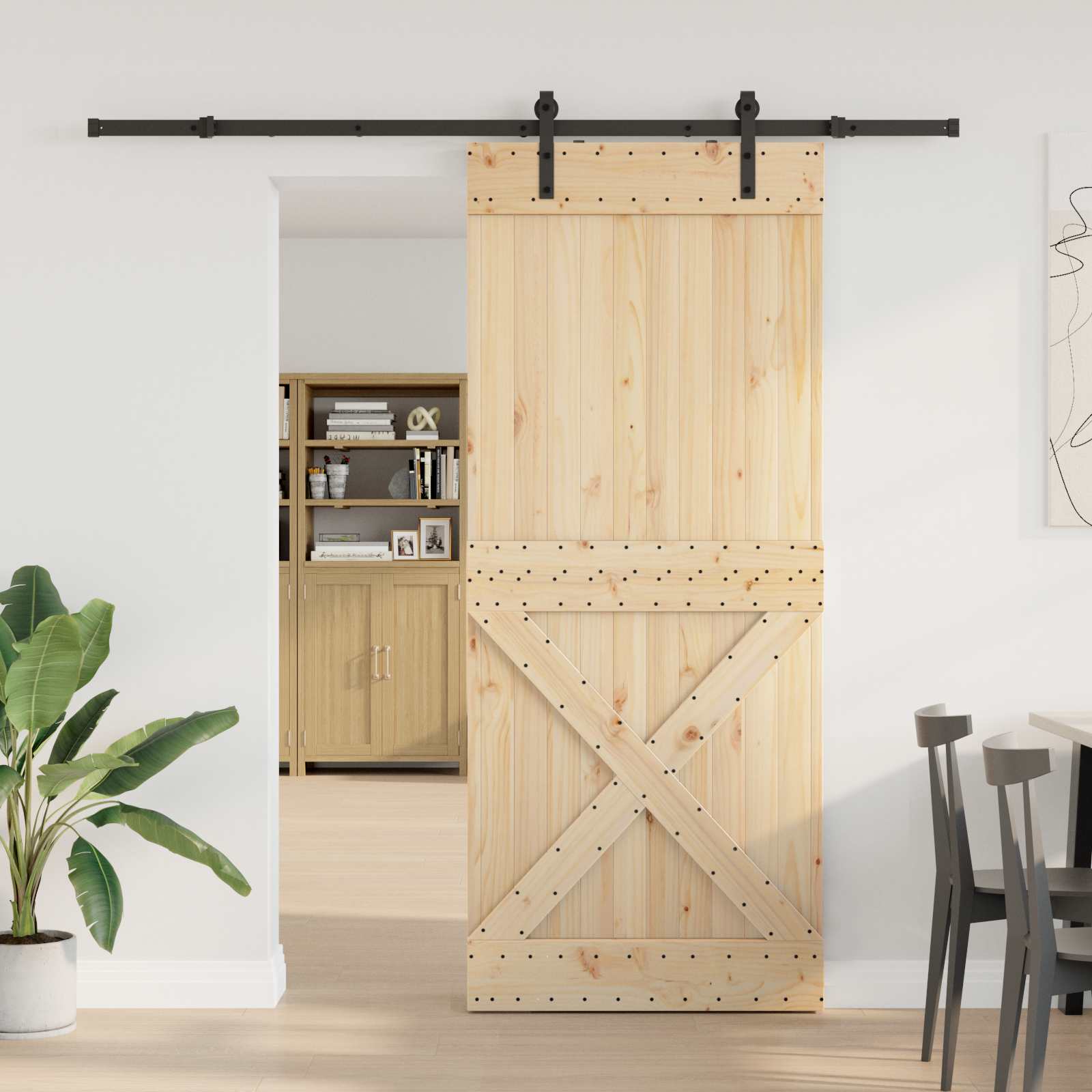 Schiebetür NARVIK 95 x 210 cm (213,5 cm) Natürlich und Schwarz