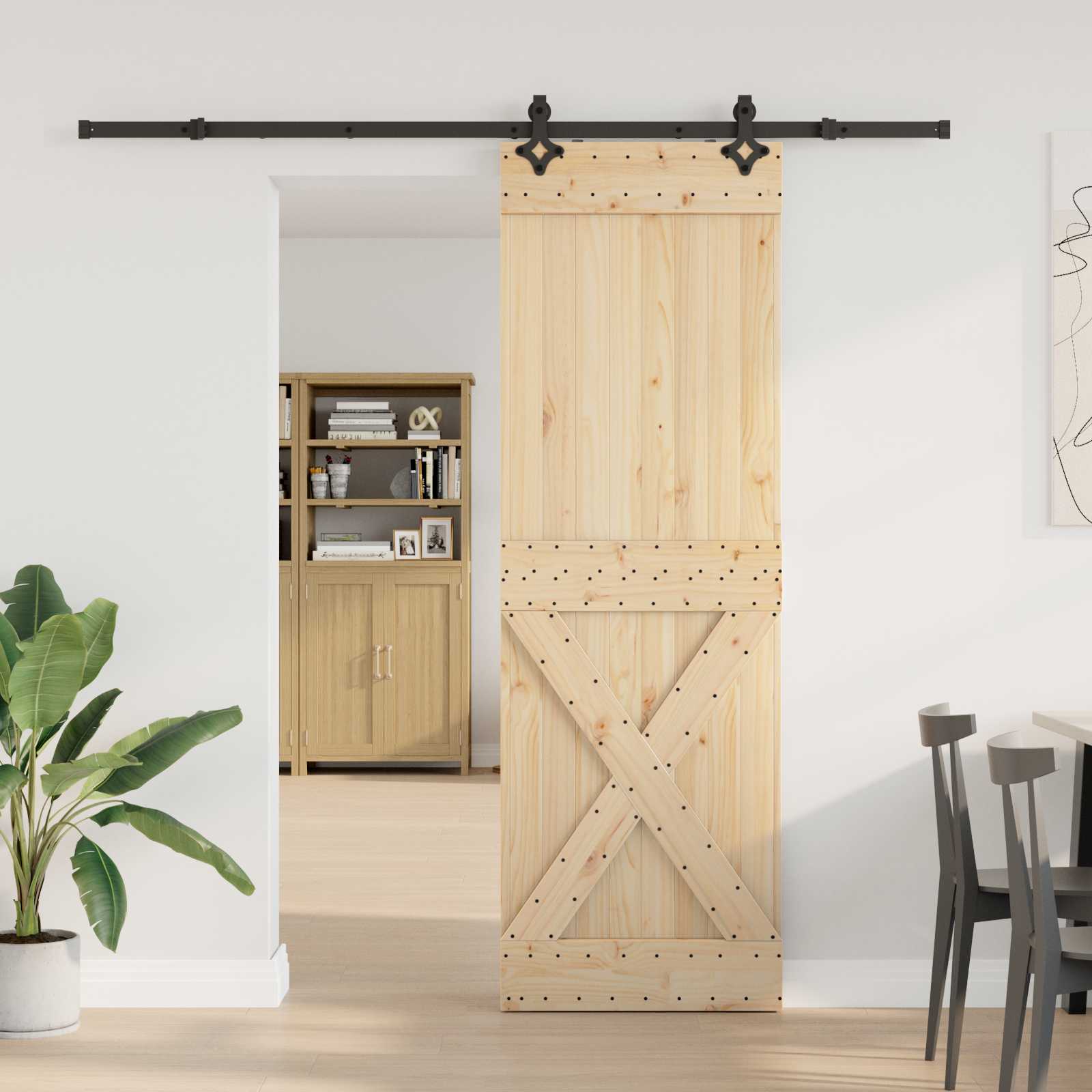 Schiebetür NARVIK Natürlich und Schwarz 70 x 210 cm (213,5 cm)