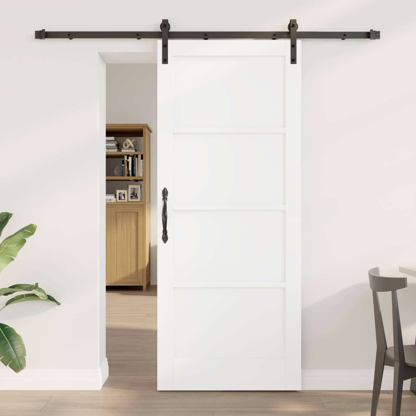 Schiebetür 83 x 202 cm Massives Kiefernholz Weiß und Schwarz