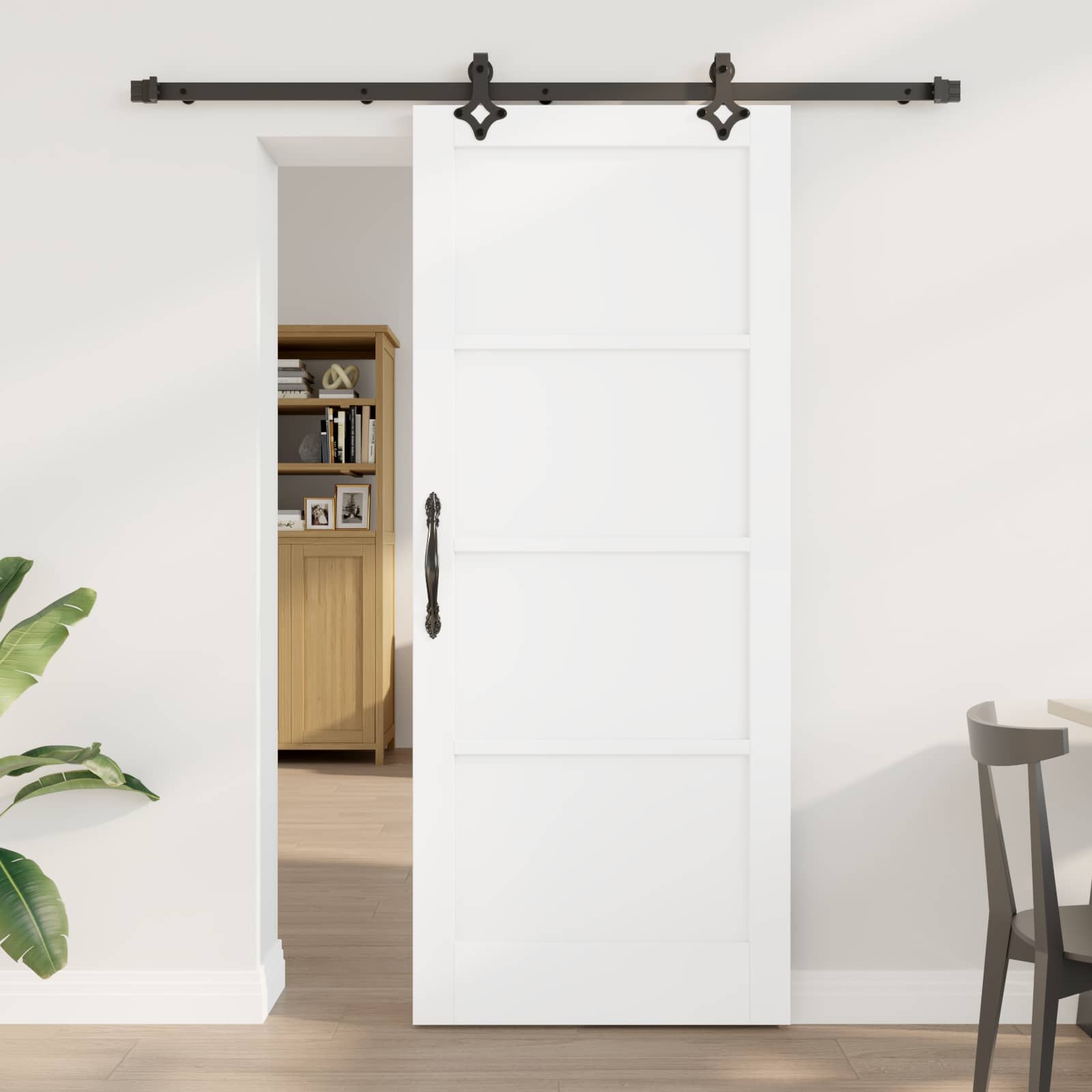 Schiebetür Weiß und Schwarz 83 x 202 cm Massives Kiefernholz
