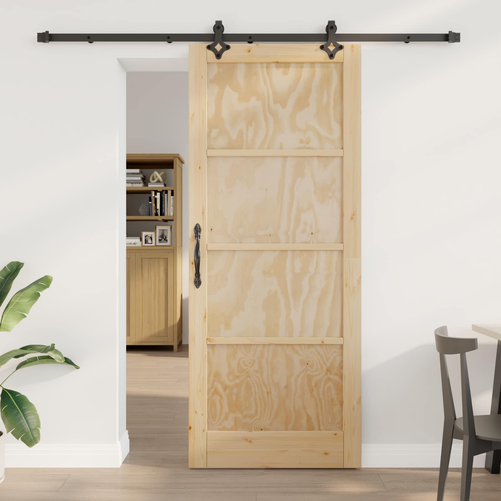 Schiebetür ORKDAL 86 x 211 cm Massives Kiefernholz Natur