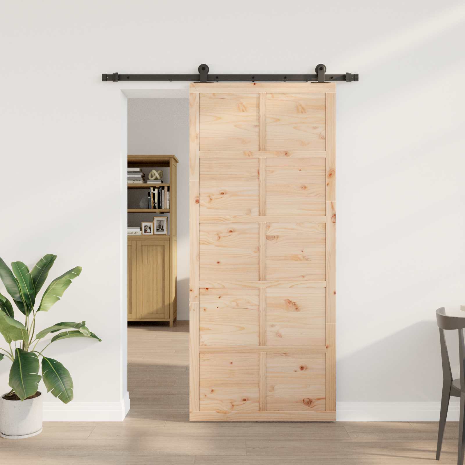 Schiebetür 80 x 208 cm Massives Kiefernholz Natur
