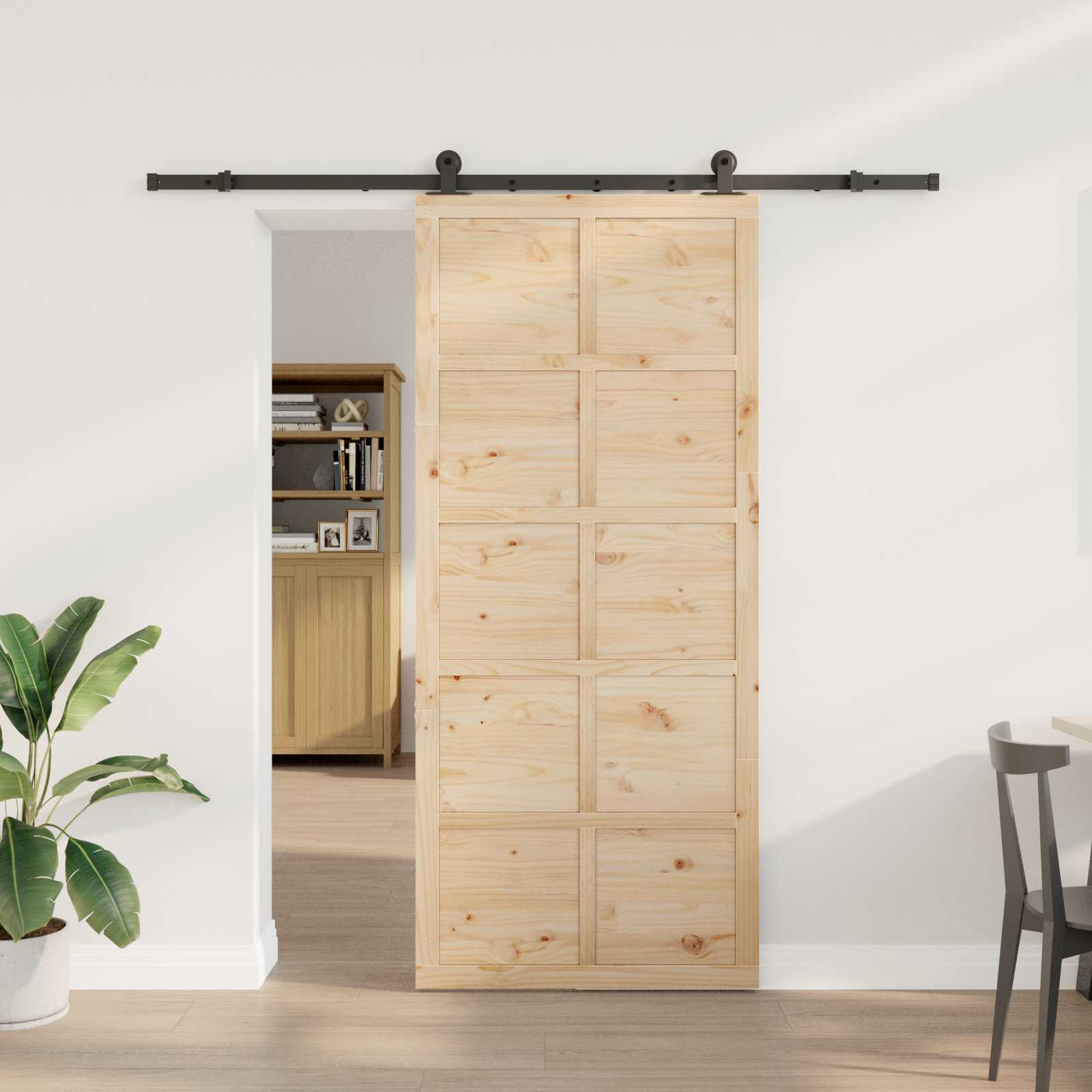 Schiebetür 80 x 208 cm Massives Kiefernholz Natur