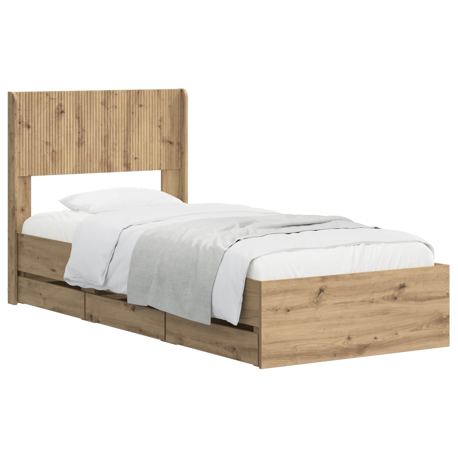 Bettgestell mit Stauraum und Kopfteil Artisan Oak 90 x 200 cm