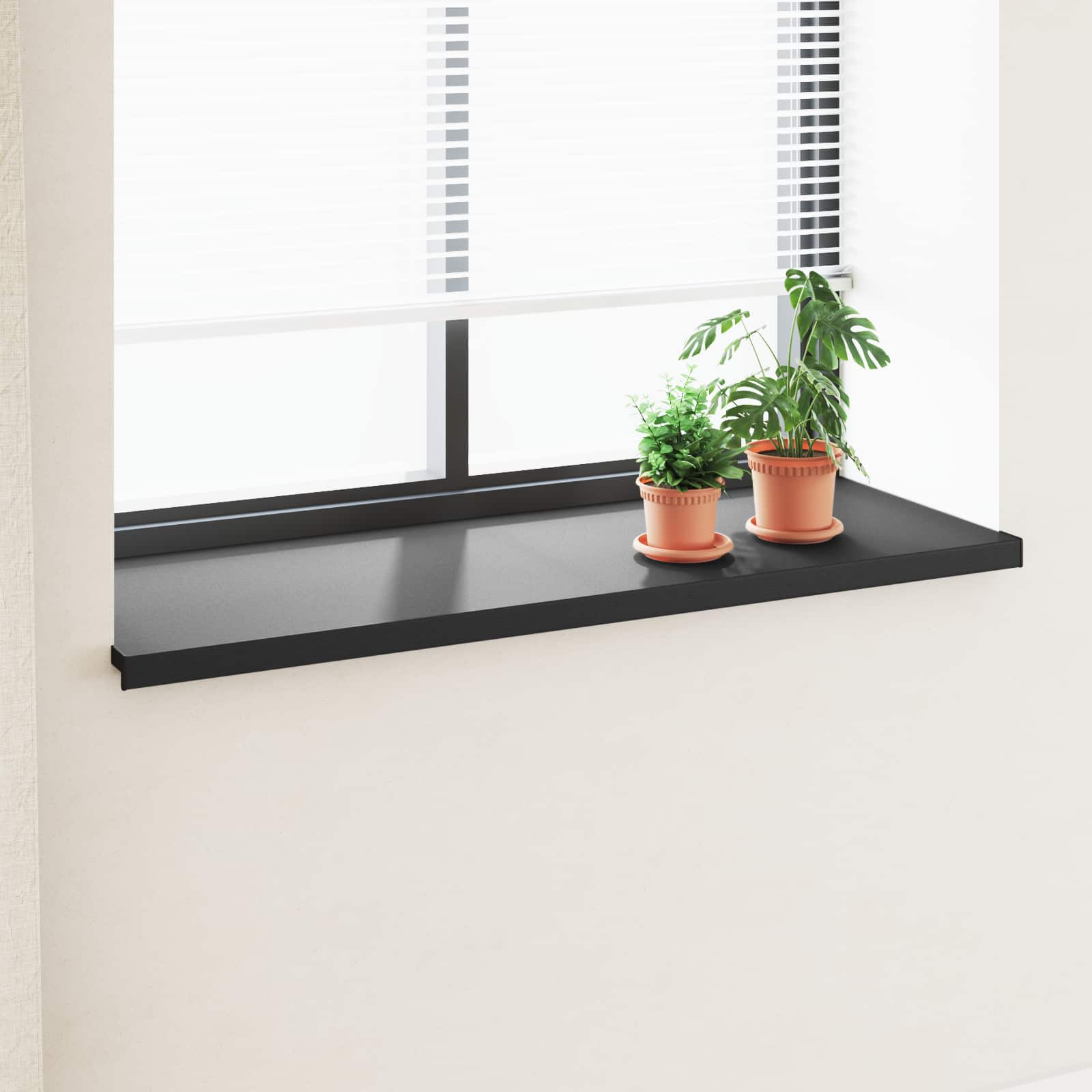 Fensterbank Schwarz mit Holzmaserung 160 x 50 x 4,5 cm PVC