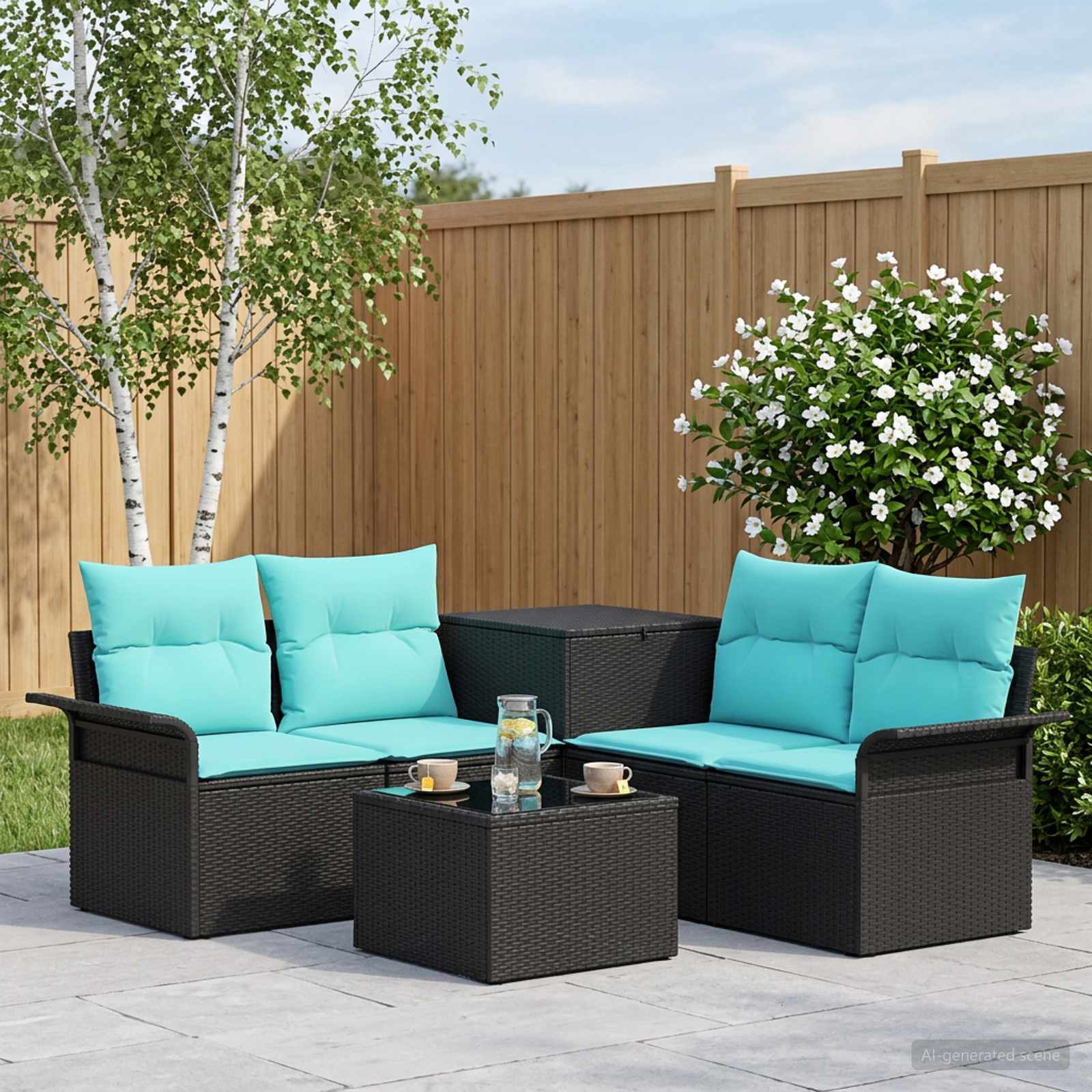 Sofa Set 6 stk. 4-Sitzanzahl Schwarz und Blau