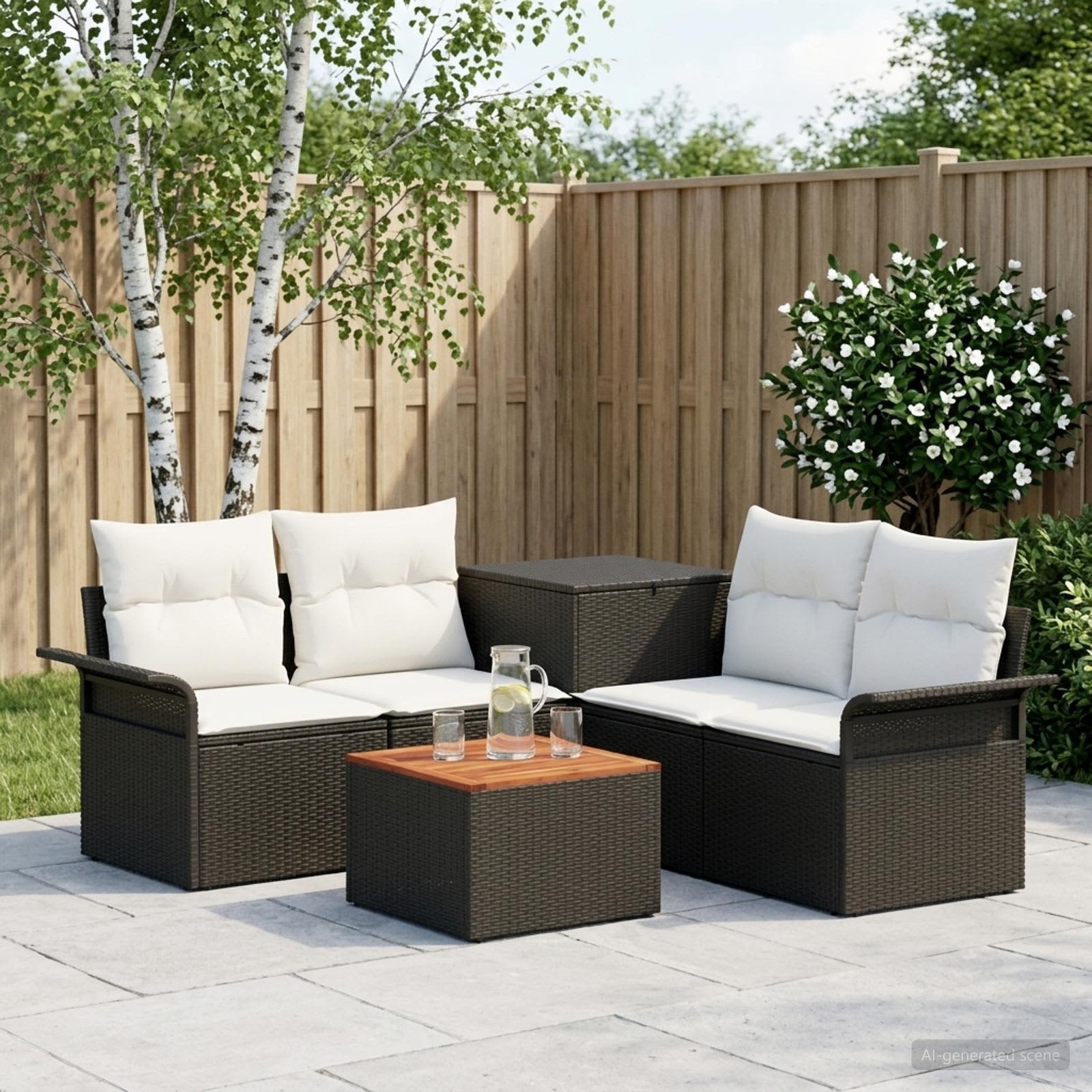 Sofa Set 6 stk. 4-Sitzanzahl Schwarz und Cremeweiß