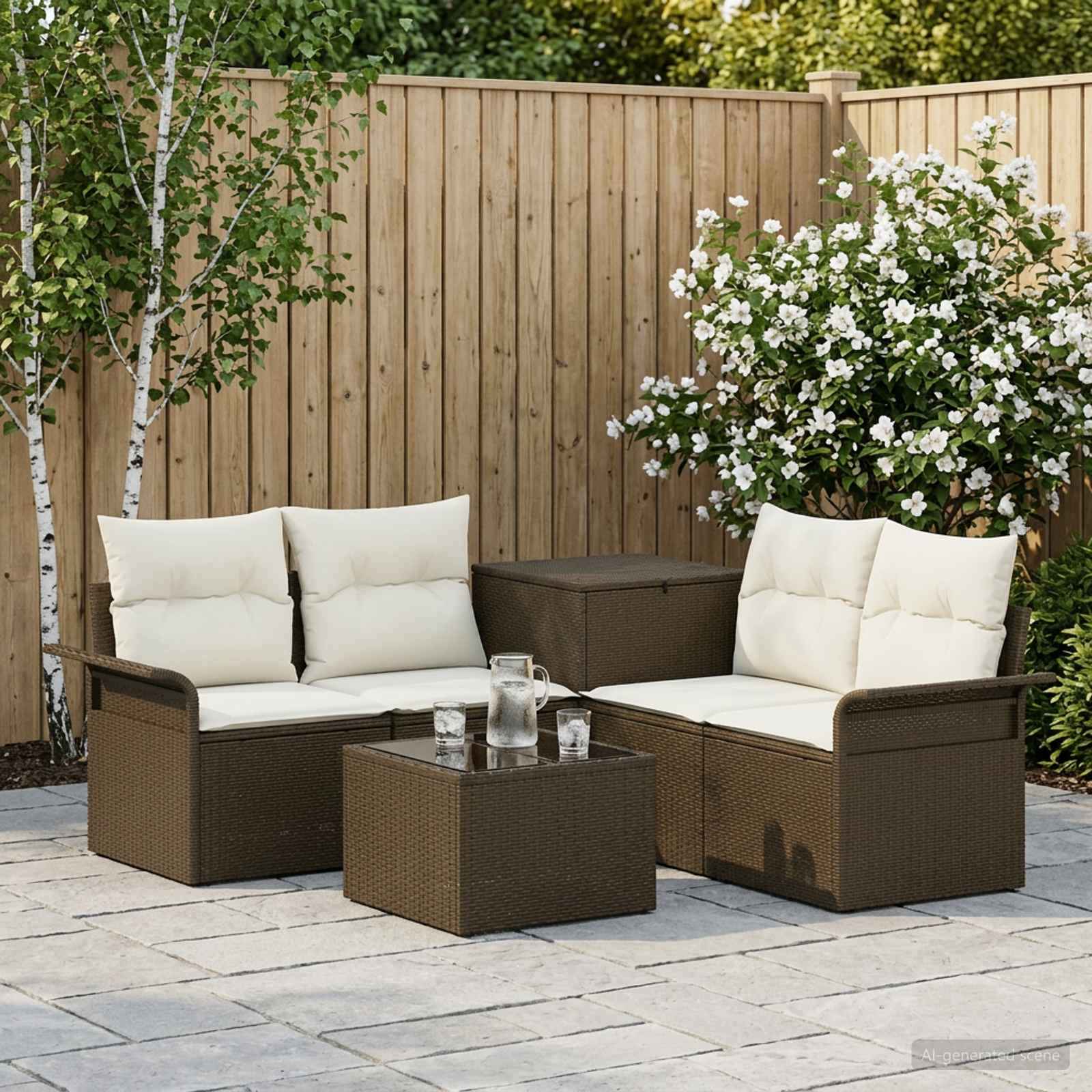 Sofa Set 6 stk. 4-Sitzanzahl Braun und Creme Weiß