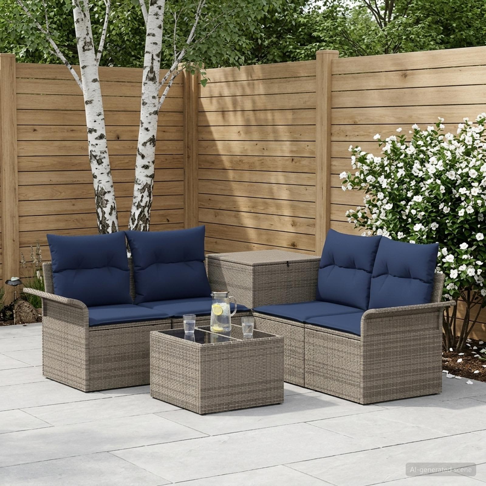 Sofa Set 6 stk. 4-Sitzanzahl Grau und Marineblau