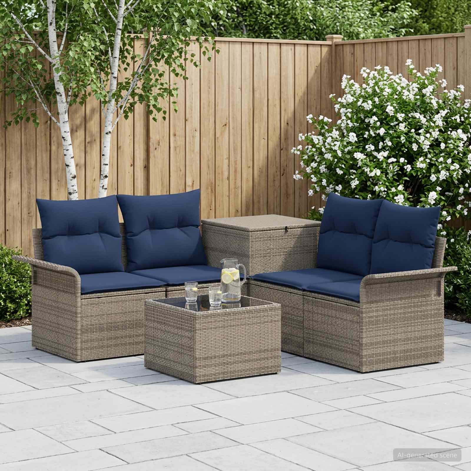 Sofa Set 6 stk. 4-Sitzanzahl Grau und Marineblau