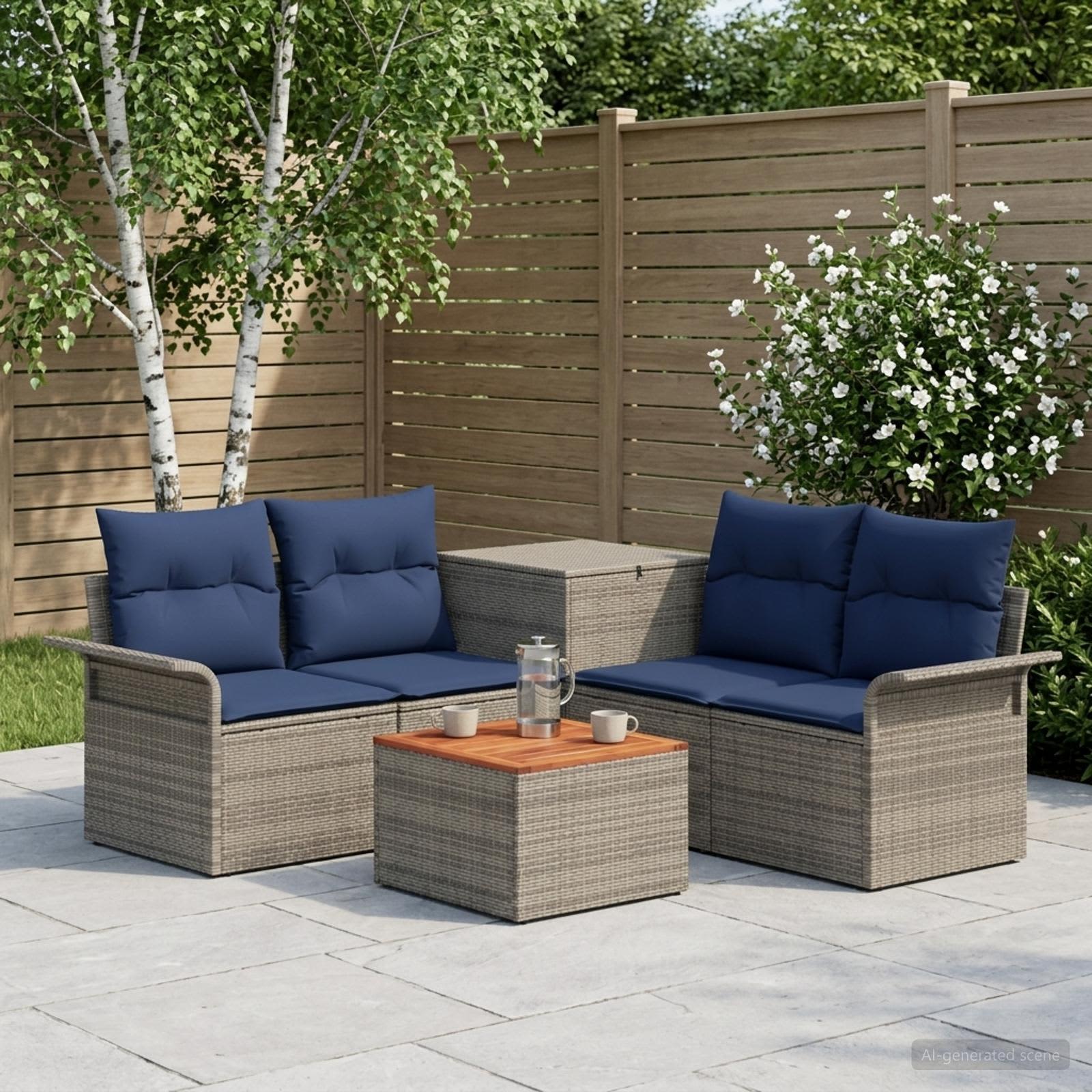 Sofa Set 6 stk. 4-Sitzanzahl Grau und Marineblau