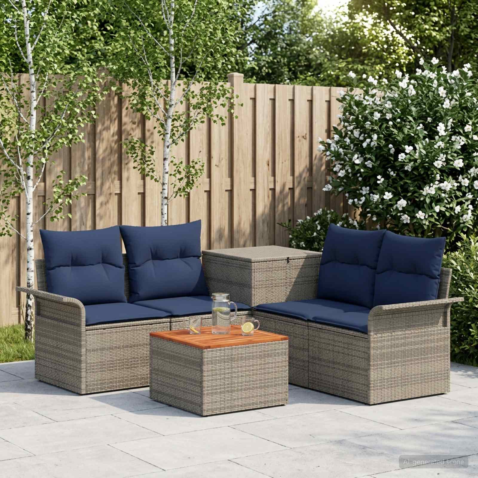 Sofa Set 6 stk. 4-Sitzanzahl Grau und Marineblau