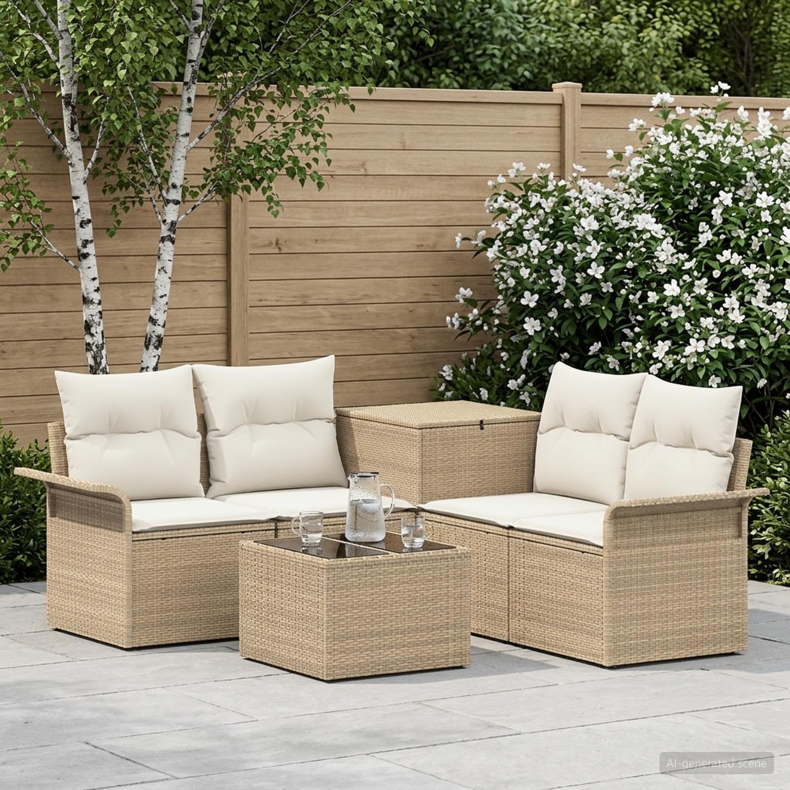 Sofa Set 6 stk. 4-Sitzanzahl Beige und Cremeweiß