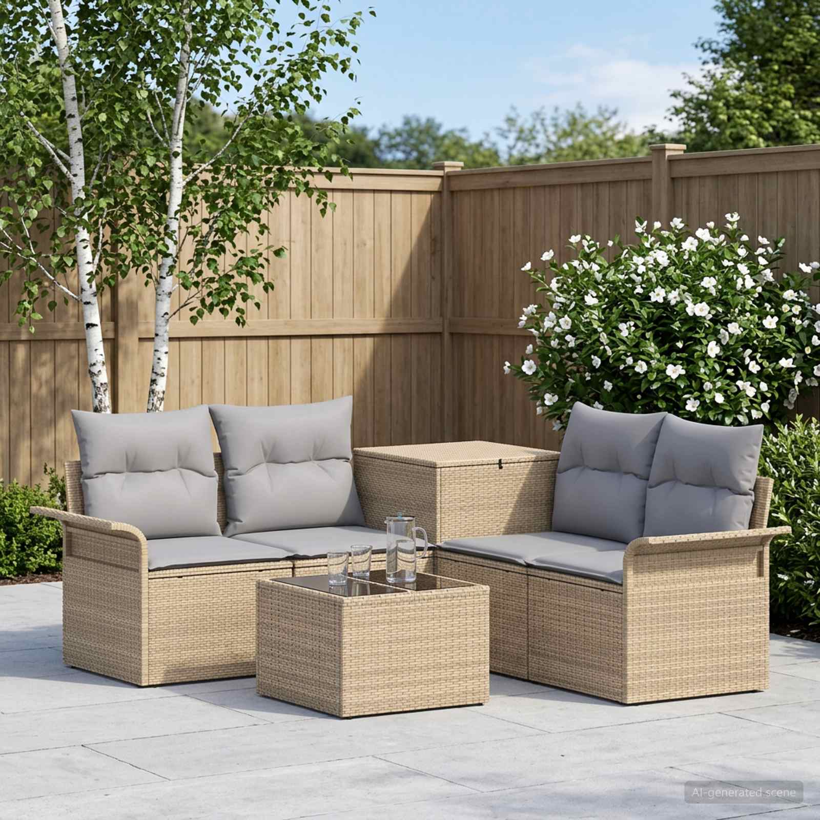 Sofa Set 6 stk. 4-Sitzanzahl Beige und Hellgrau