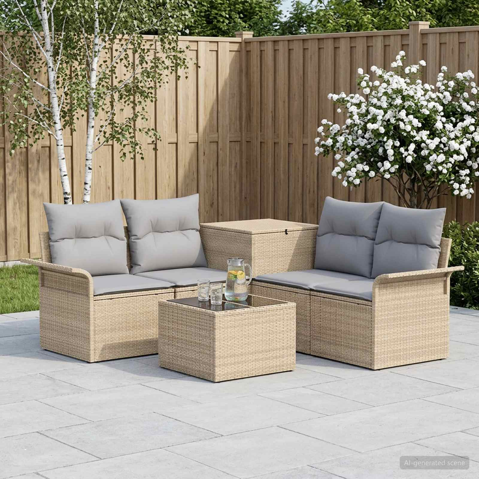 Sofa Set 6 stk. 4-Sitzanzahl Beige und Hellgrau