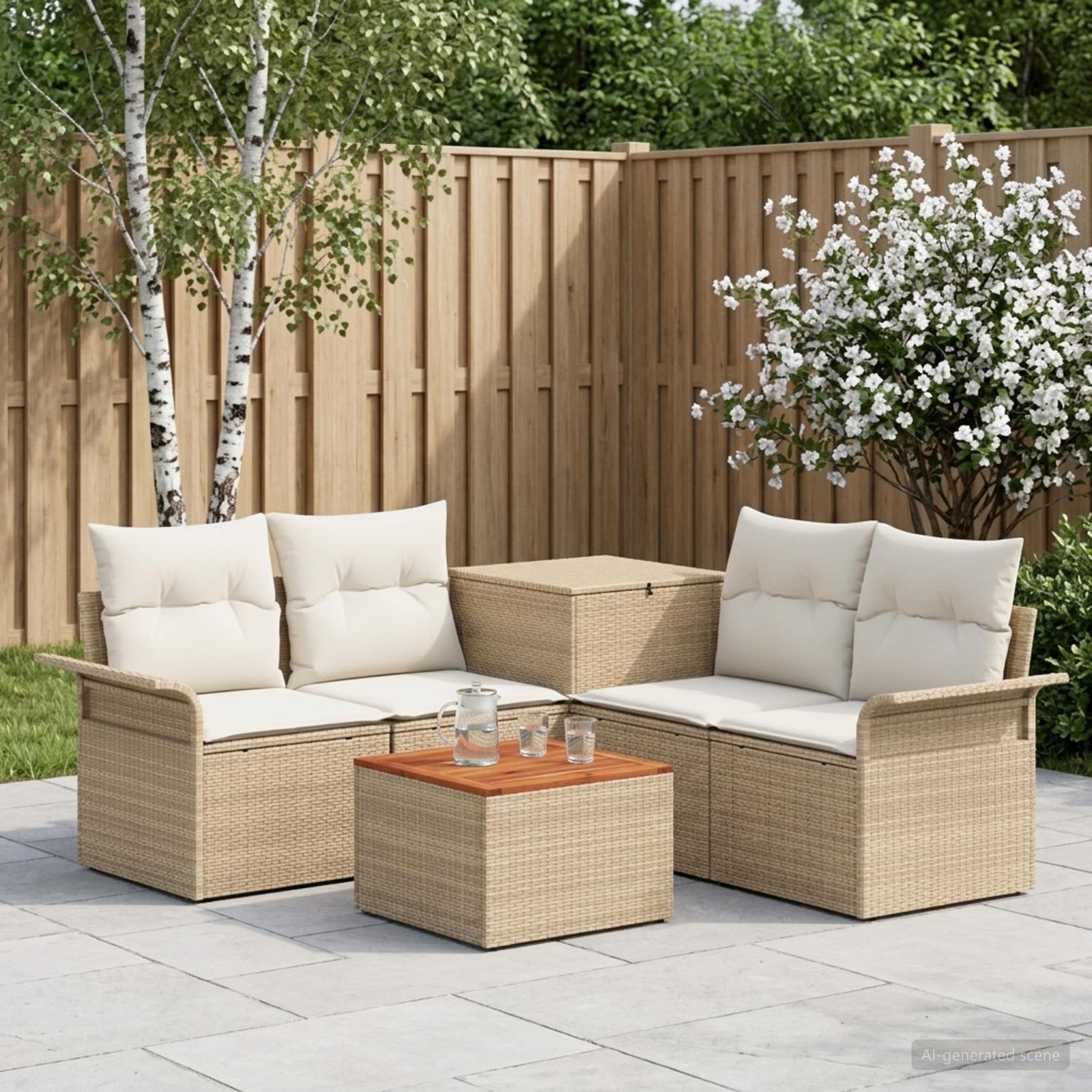 Sofa Set 6 stk. 4-Sitzanzahl Beige und Cremeweiß