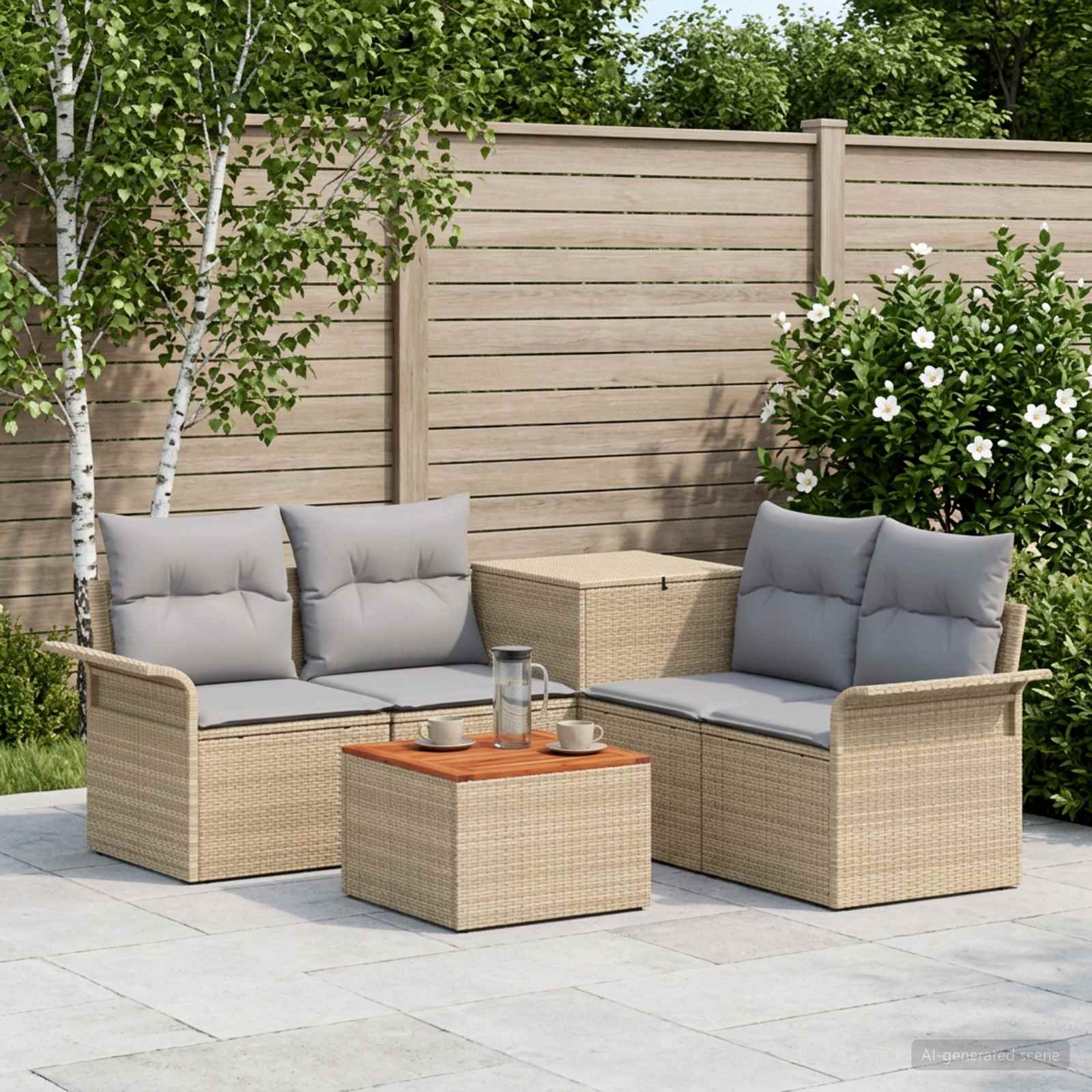 Sofa Set 6 stk. 4-Sitzanzahl Beige und Hellgrau