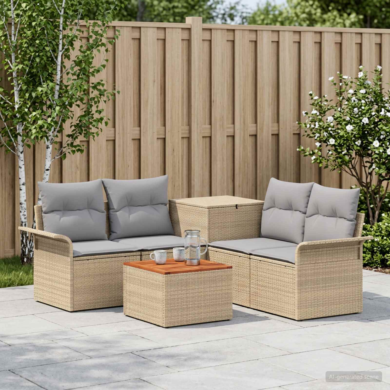 Sofa Set 6 stk. 4-Sitzanzahl Beige und Hellgrau