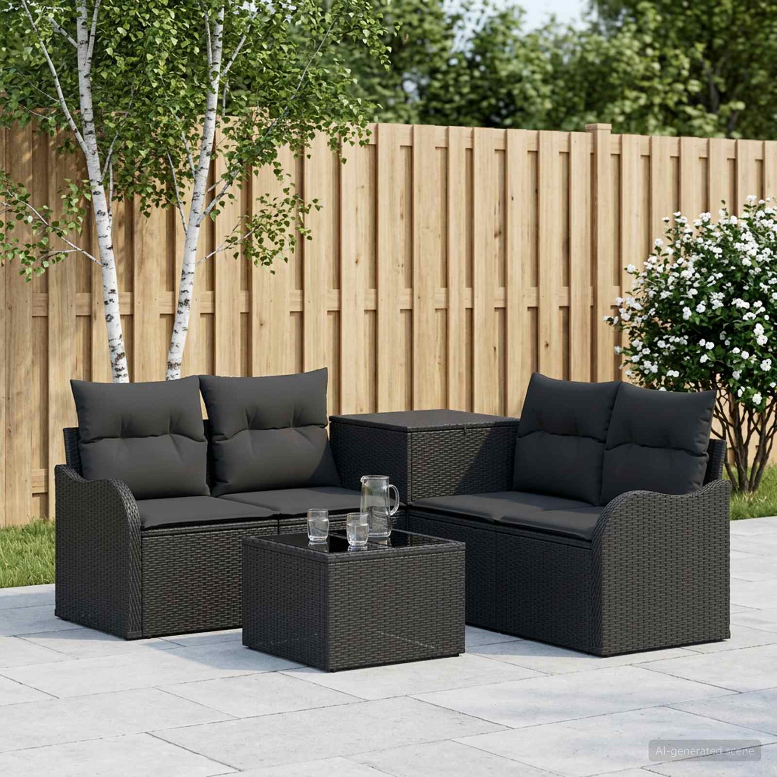 Sofa Set 6 stk. Schwarz Polyrattan und Stahl