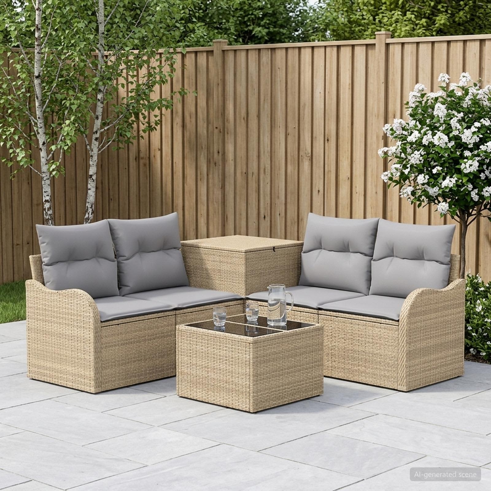 Sofa Set 6 stk. Beige und Hellgrau Polyrattan und Stahl