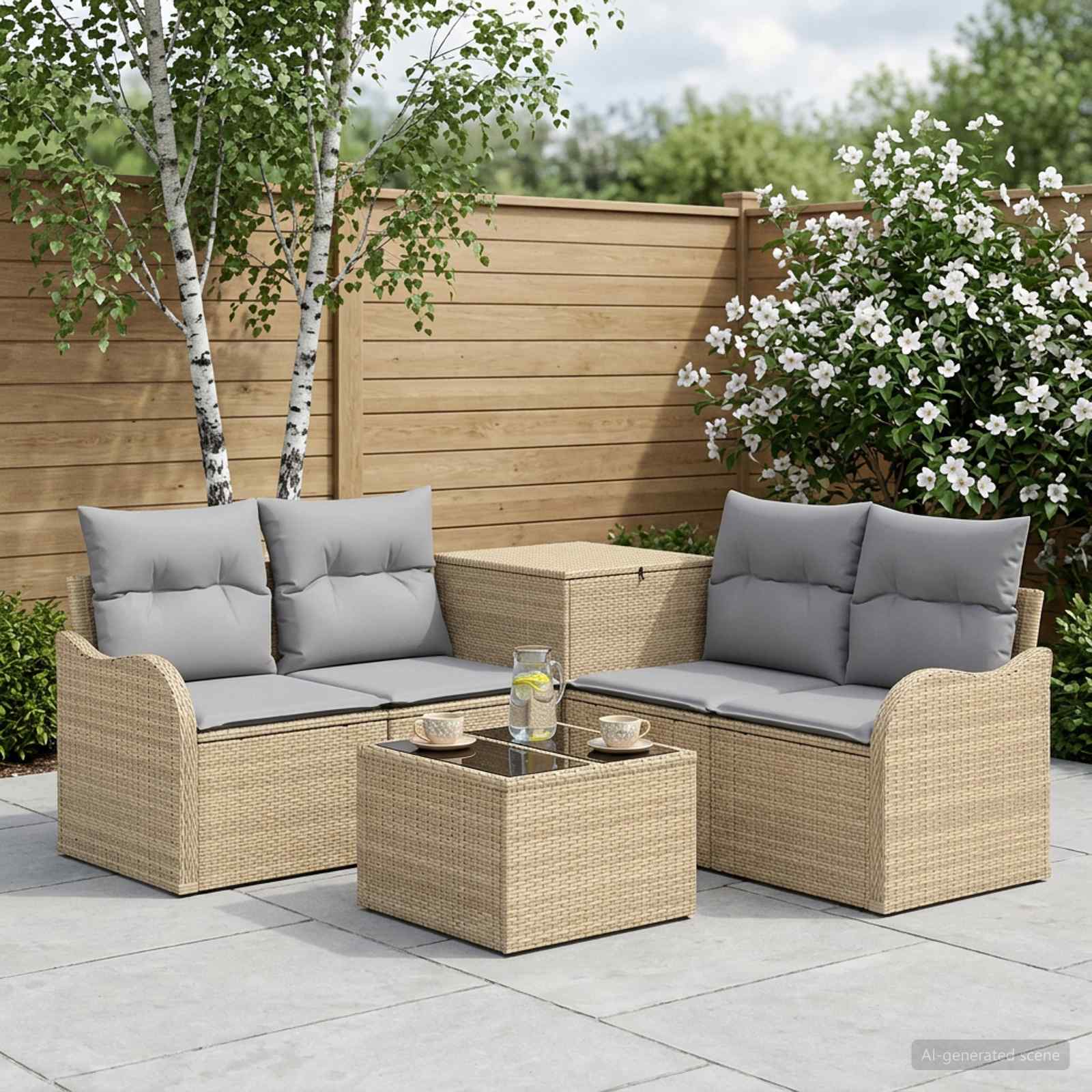 Sofa Set 6 stk. Beige und Hellgrau Polyrattan und Stahl