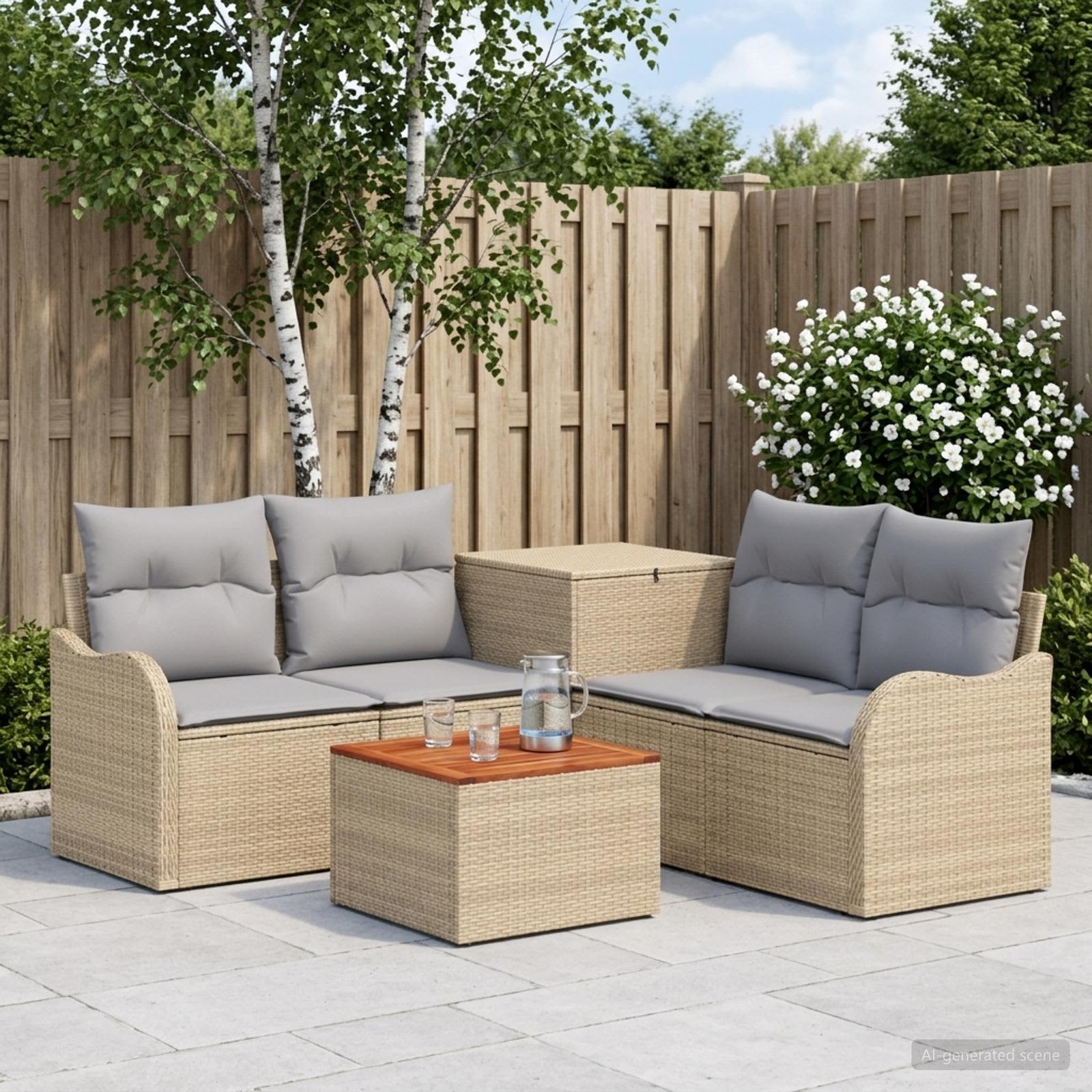 Sofa Set 6 stk. Beige und Hellgrau Polyrattan und Stahl