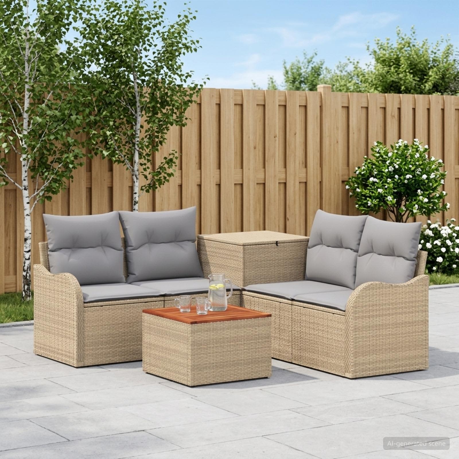 Sofa Set 6 stk. Beige und Hellgrau Polyrattan und Stahl