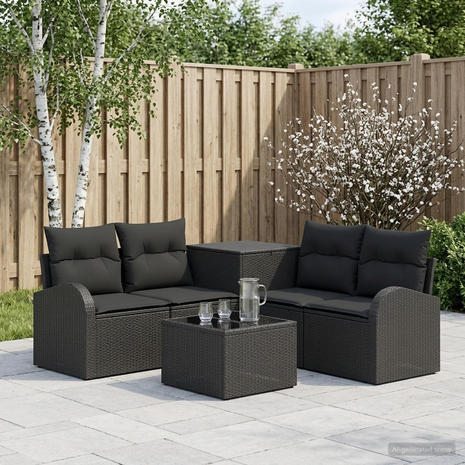 Sofa Set 6 stk. Schwarz Polyrattan und Stahl
