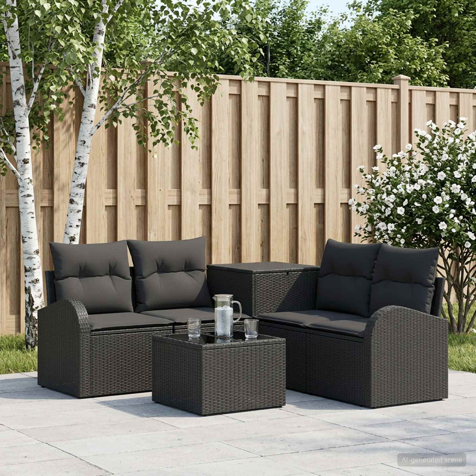 Sofa Set 6 stk. Schwarz Polyrattan und Stahl