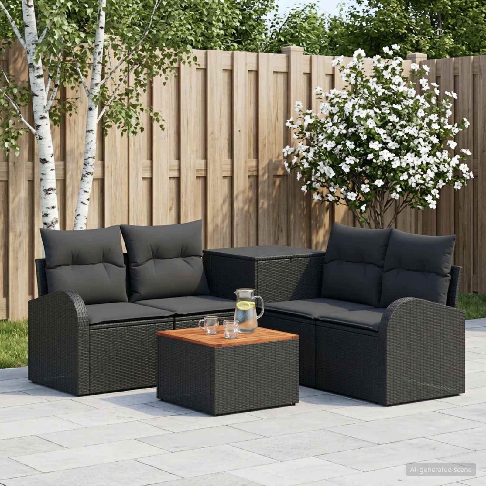 Sofa Set 6 stk. Schwarz Polyrattan und Stahl