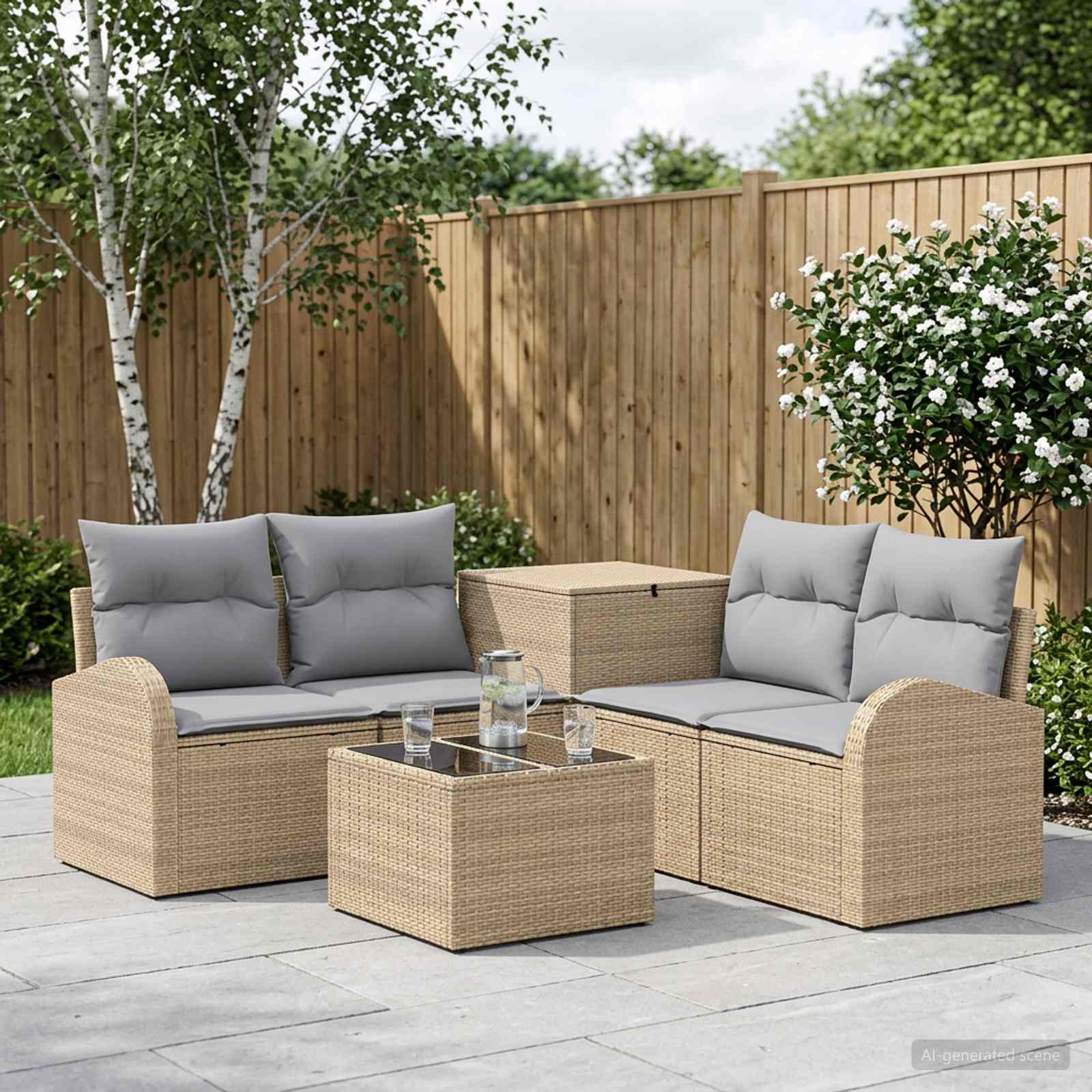 Sofa Set 6 stk. Beige und Hellgrau Polyrattan und Stahl