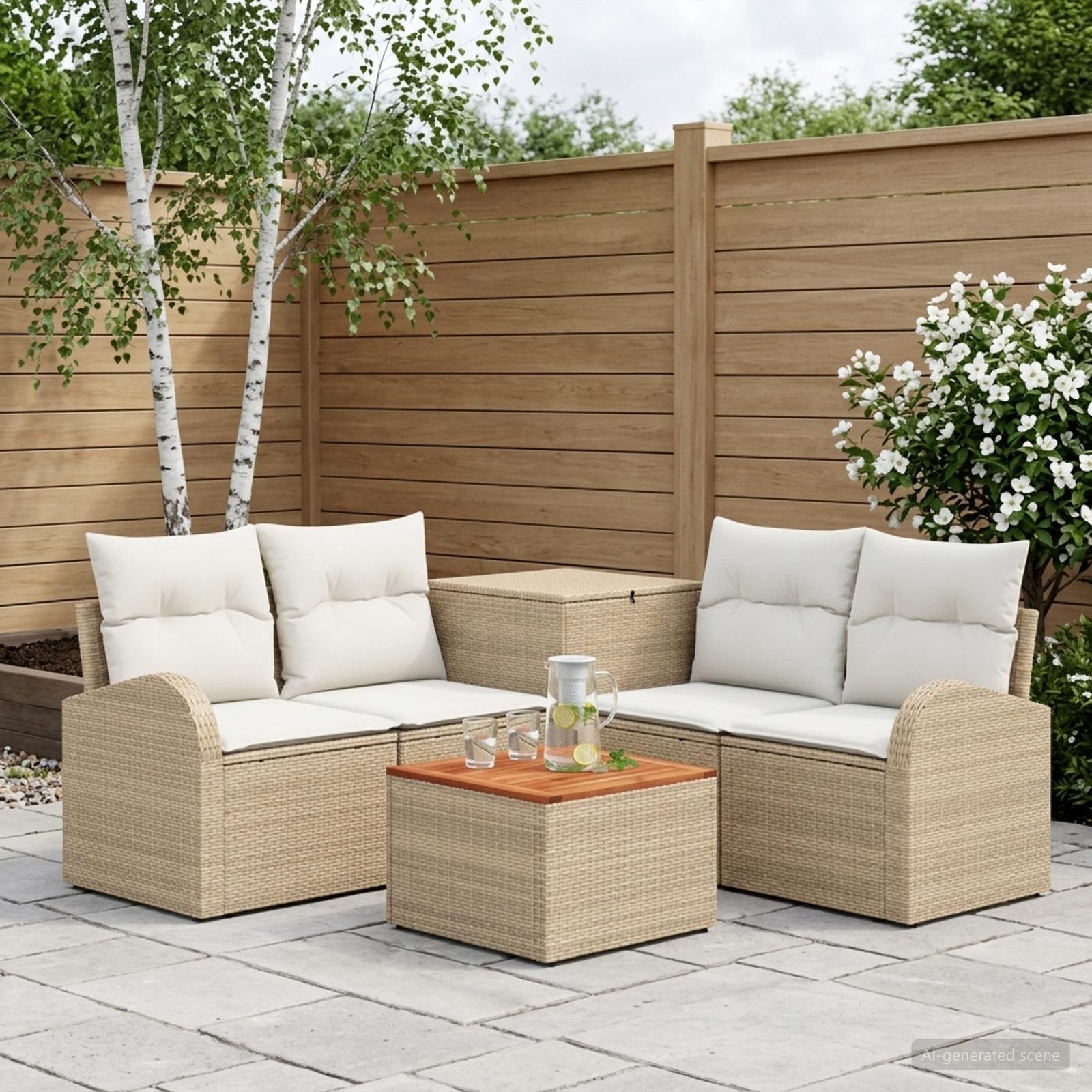 Sofa Set 6 stk. Beige und Cremeweiß Polyrattan und Stahl